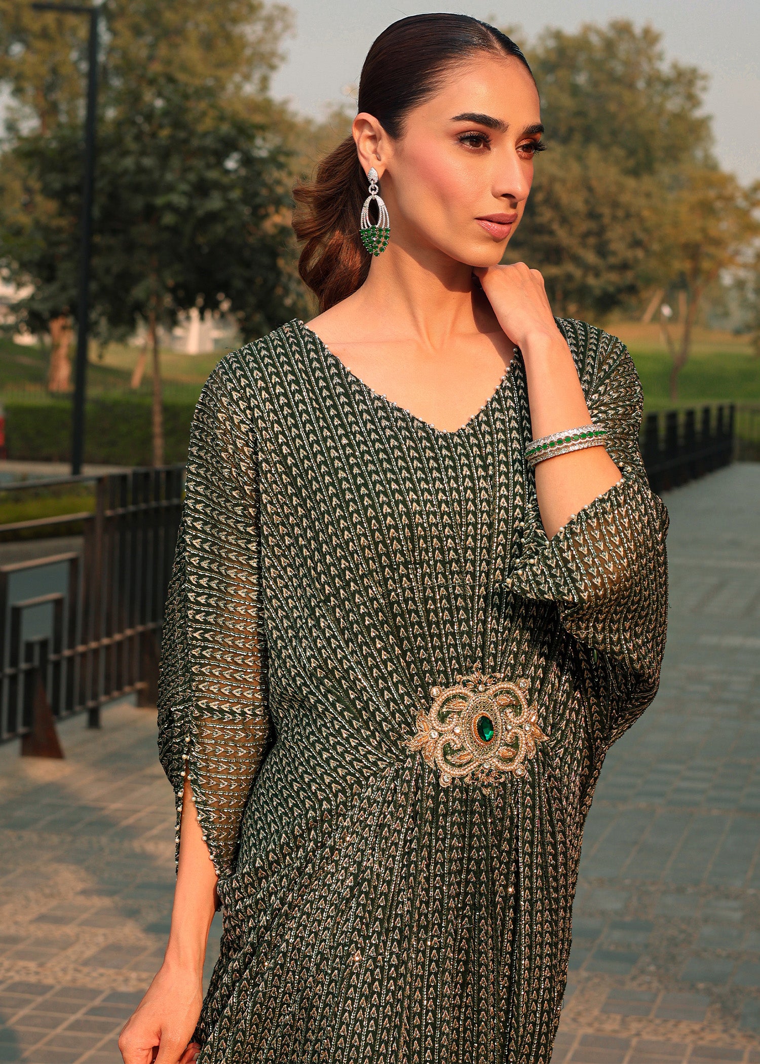 chiffon Kaftan in Green