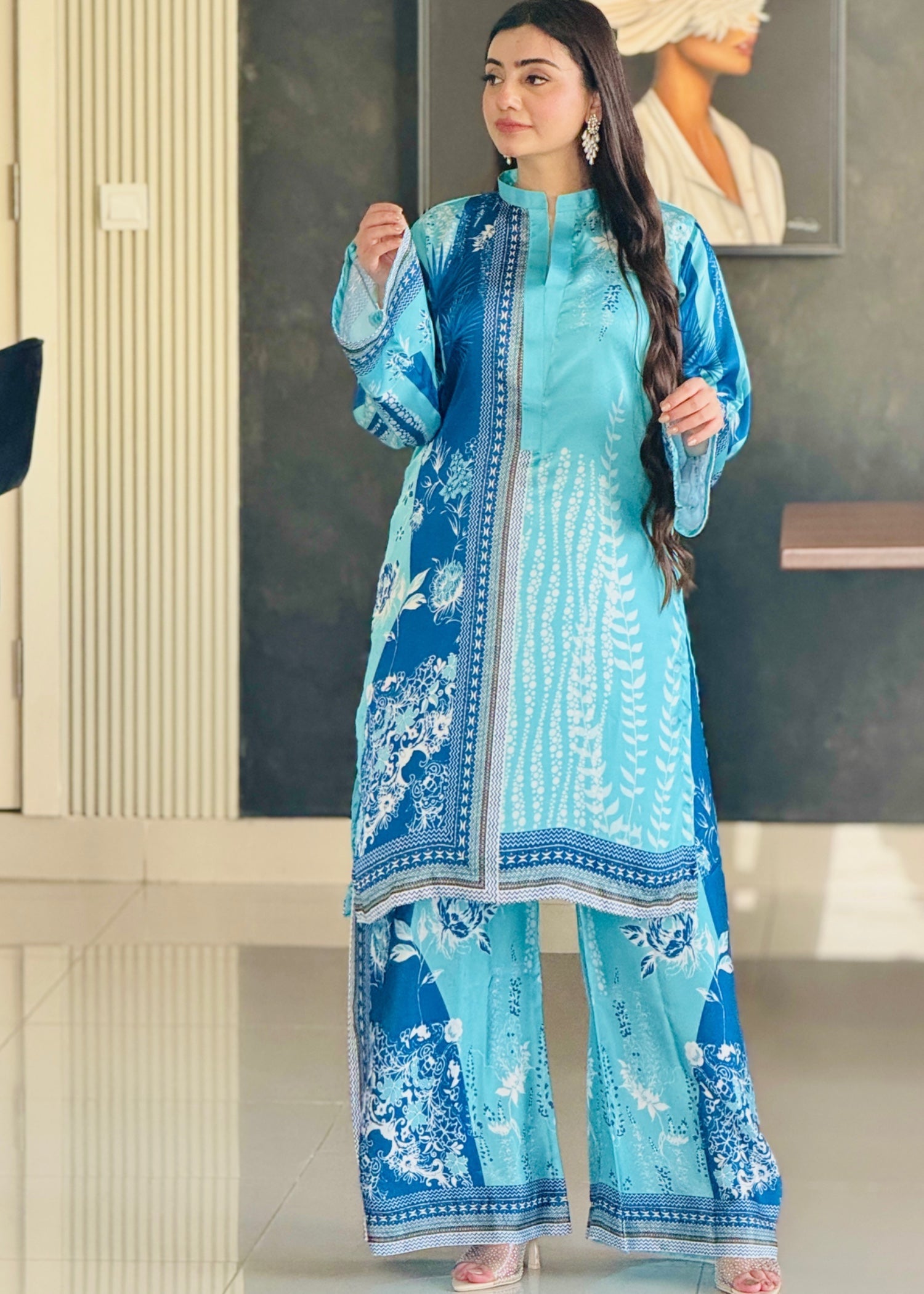silk Co Ord Sets in Sky blue