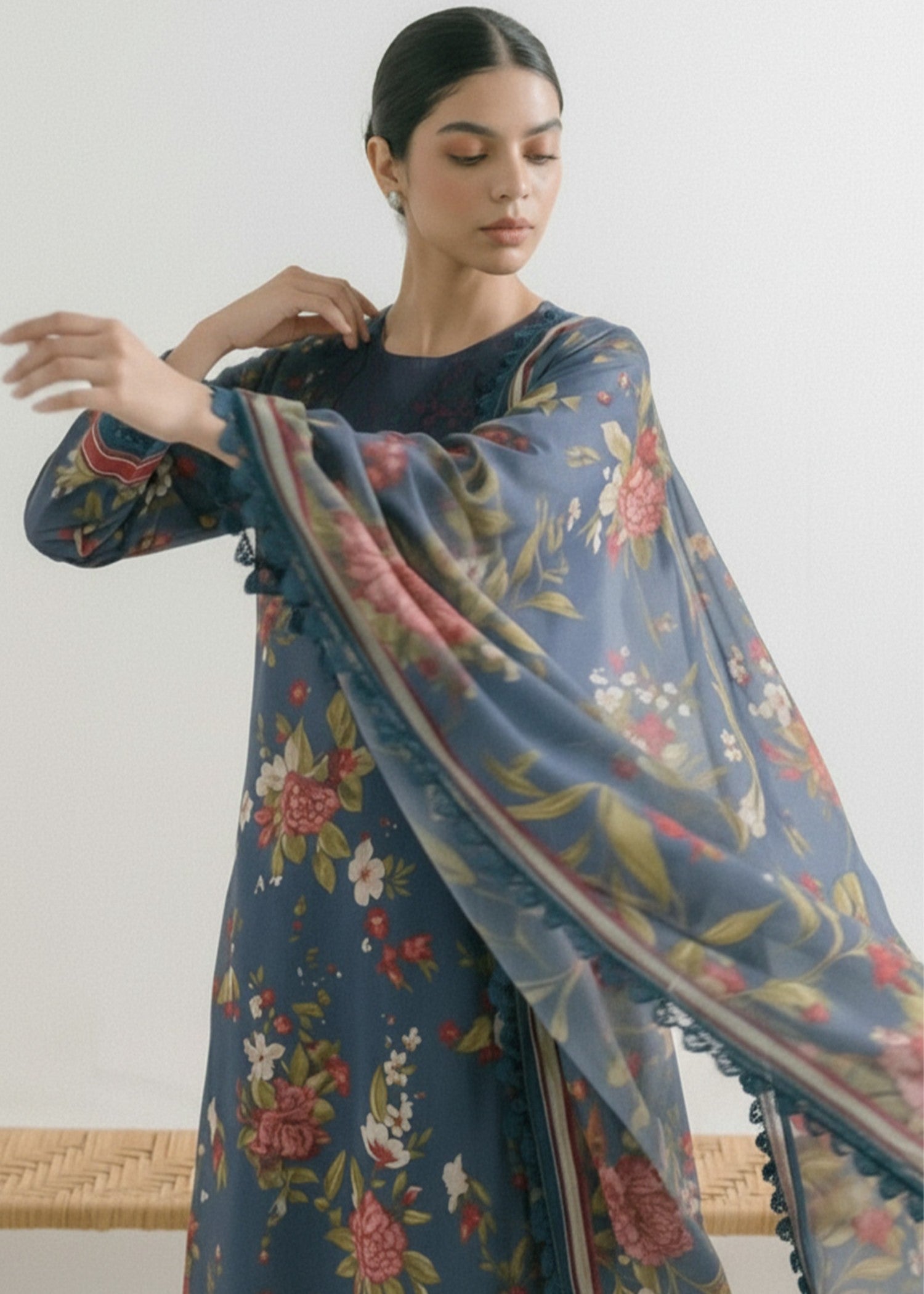 lawn cotton Kurta Set in Lavender grey