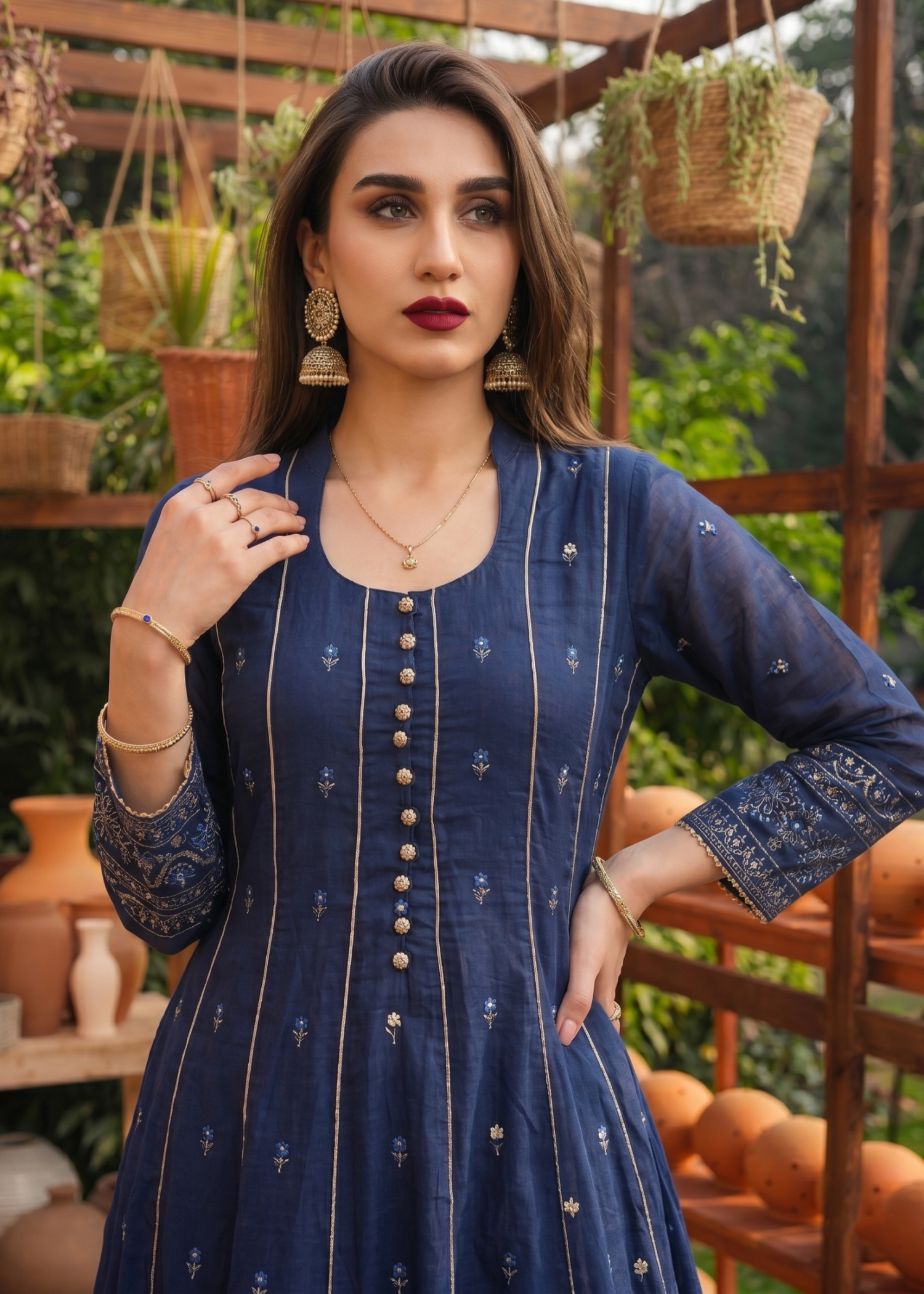lawn Pishwas in Navy blue