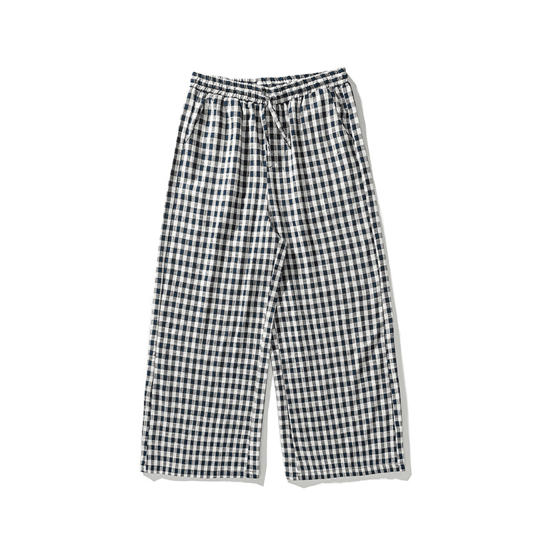 Summer plus Size Chinese Style Cotton and Linen Plaid Baggy Pants