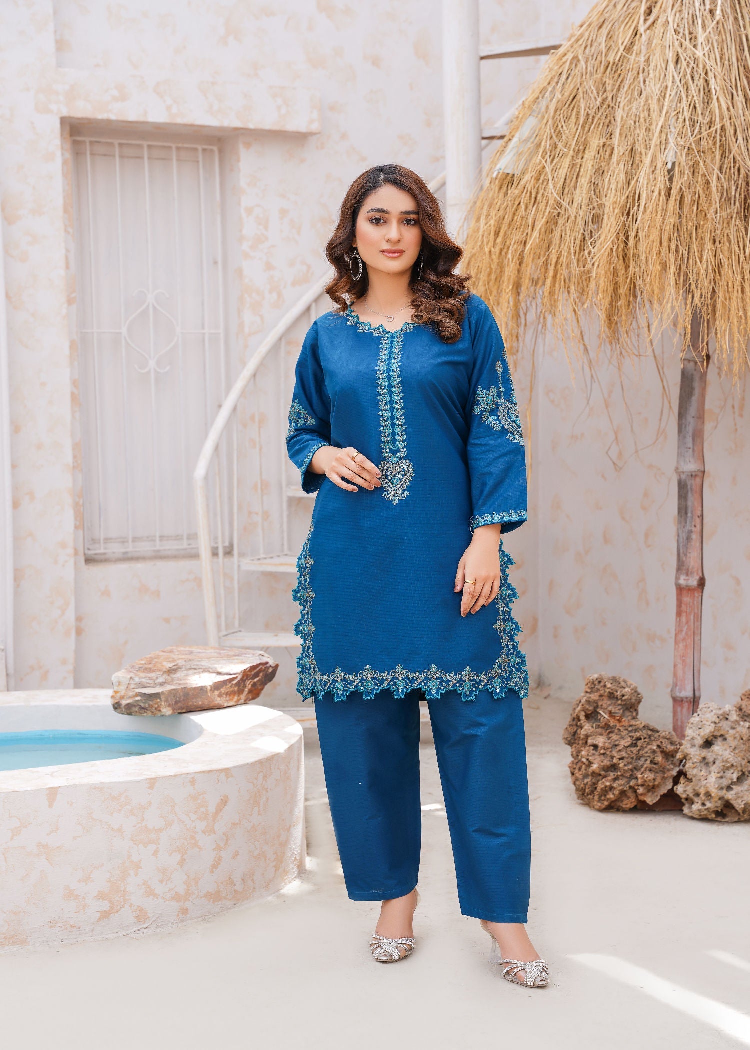 cotton dobby Kurta Set in Sapphire blue