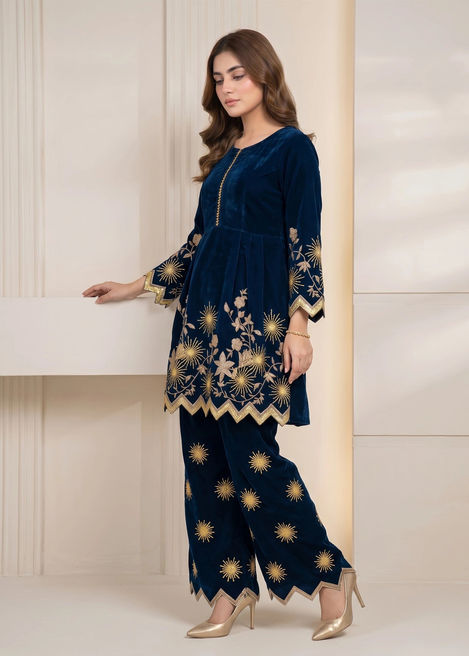 velvet Short Frock in Blue