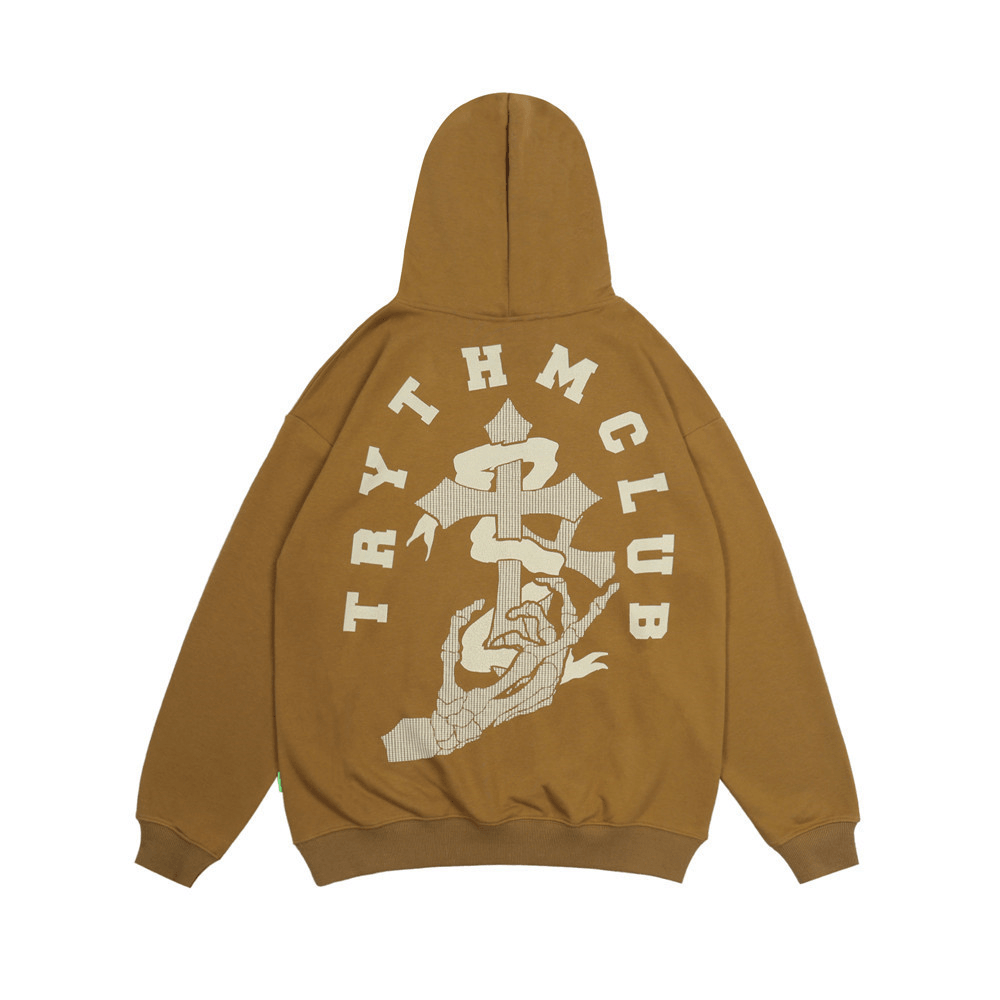 Fashionable Men'S Cross Print Hooded Sweatshirt