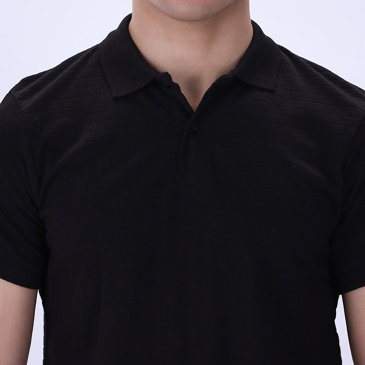 cotton dobby Polo Shirt in Black