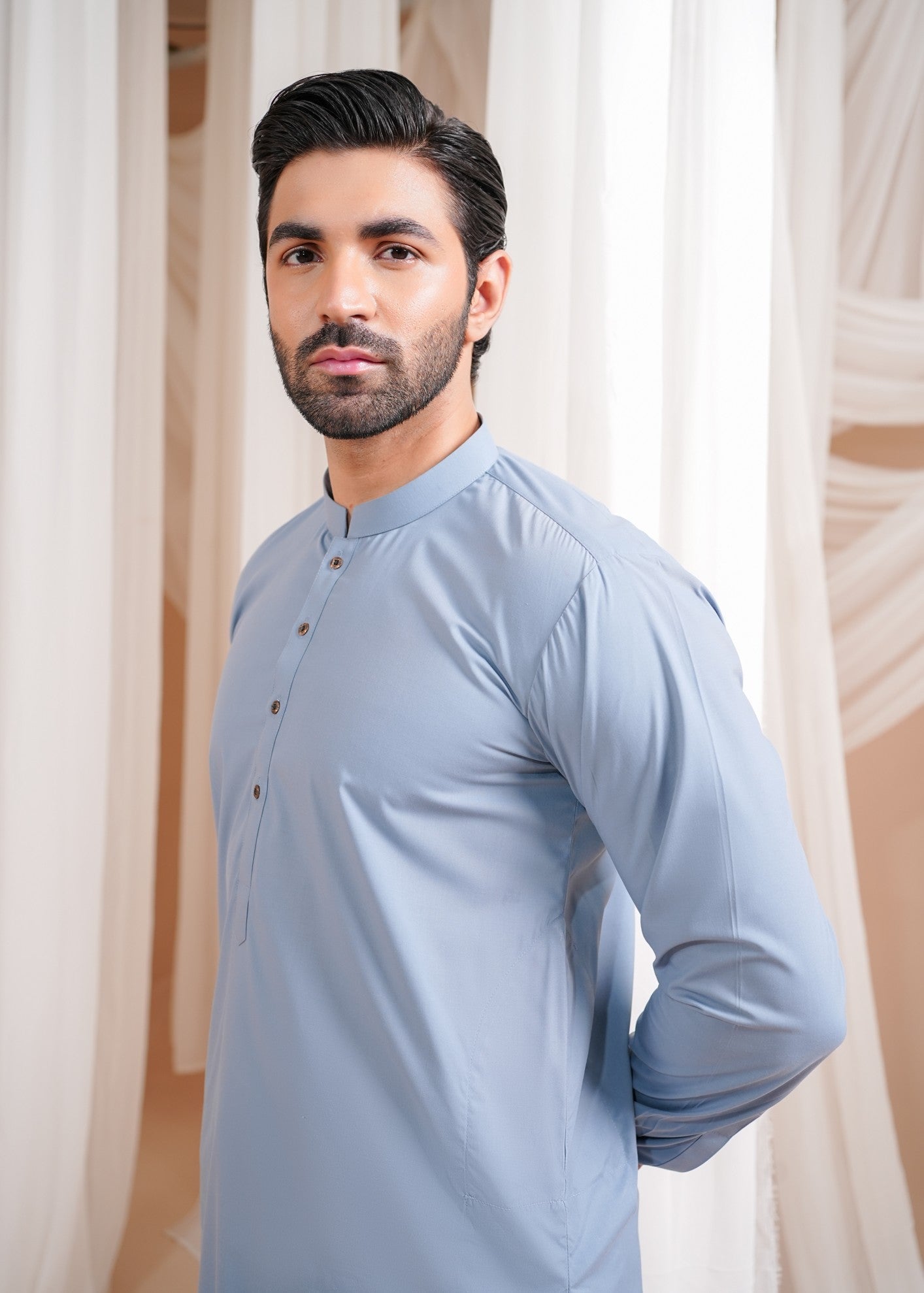 wash & wear Shalwar Kameez in Sapphire blue by Muraqsh