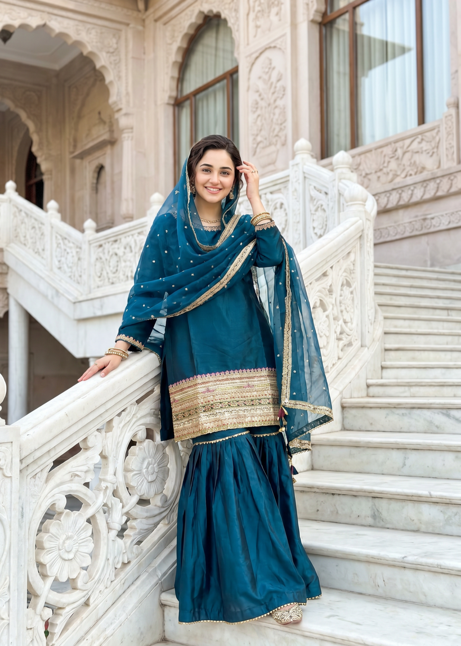 kattan silk Gharara in Teal