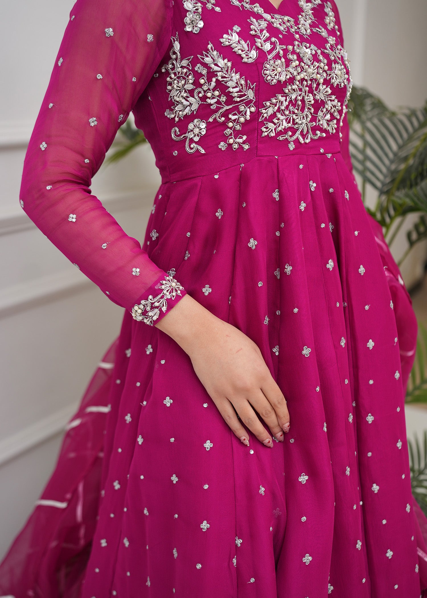 chiffon Lehenga in Bubblegum pink