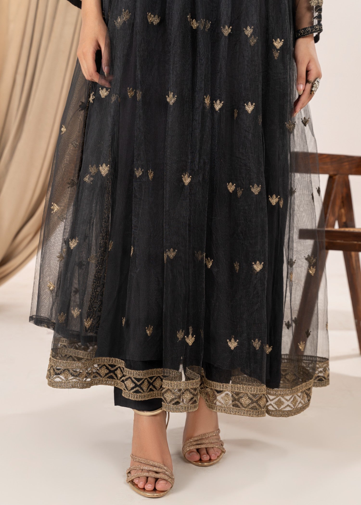 polyester net Maxi in Black