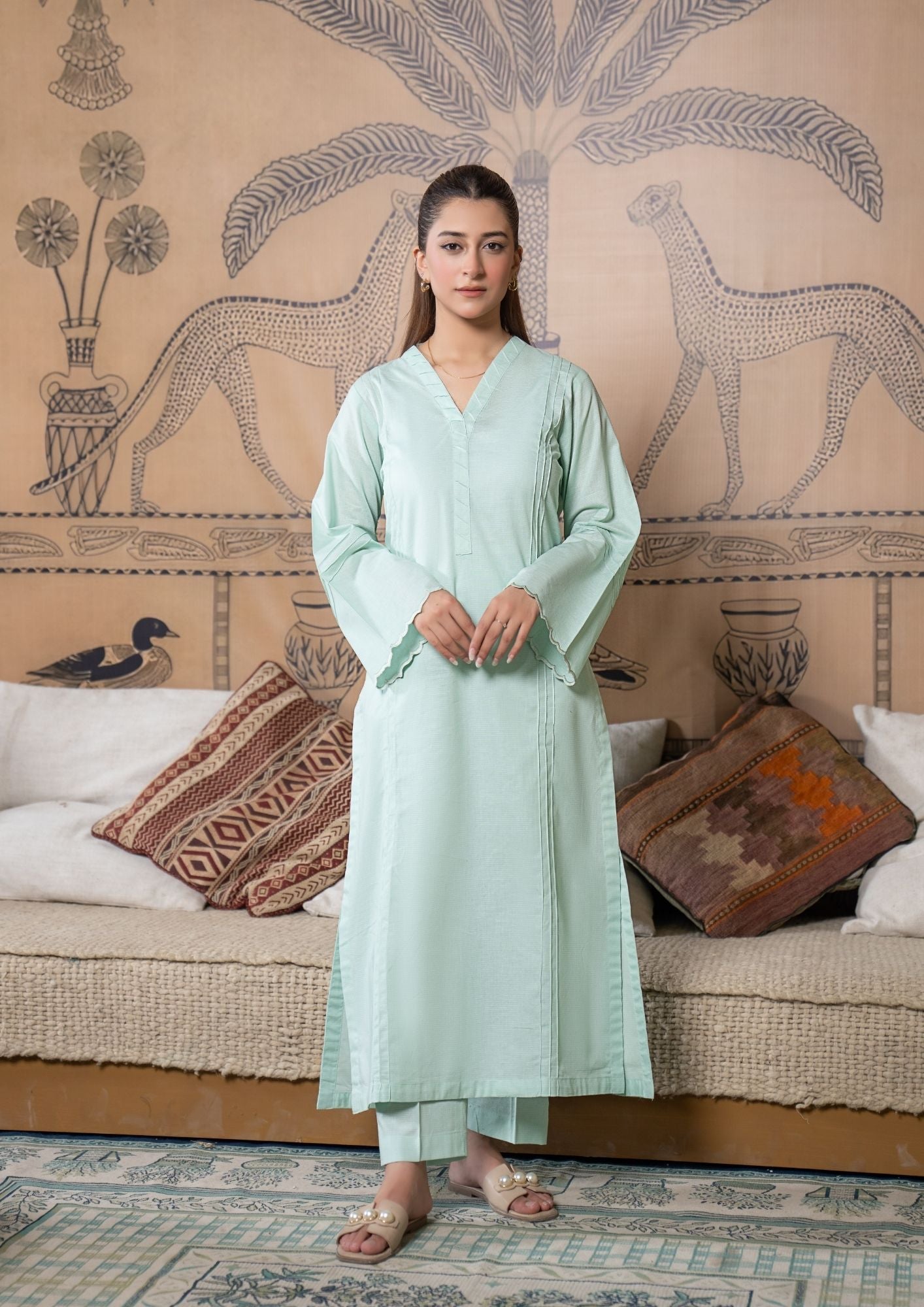 lawn cotton Co Ord Sets in Mint green