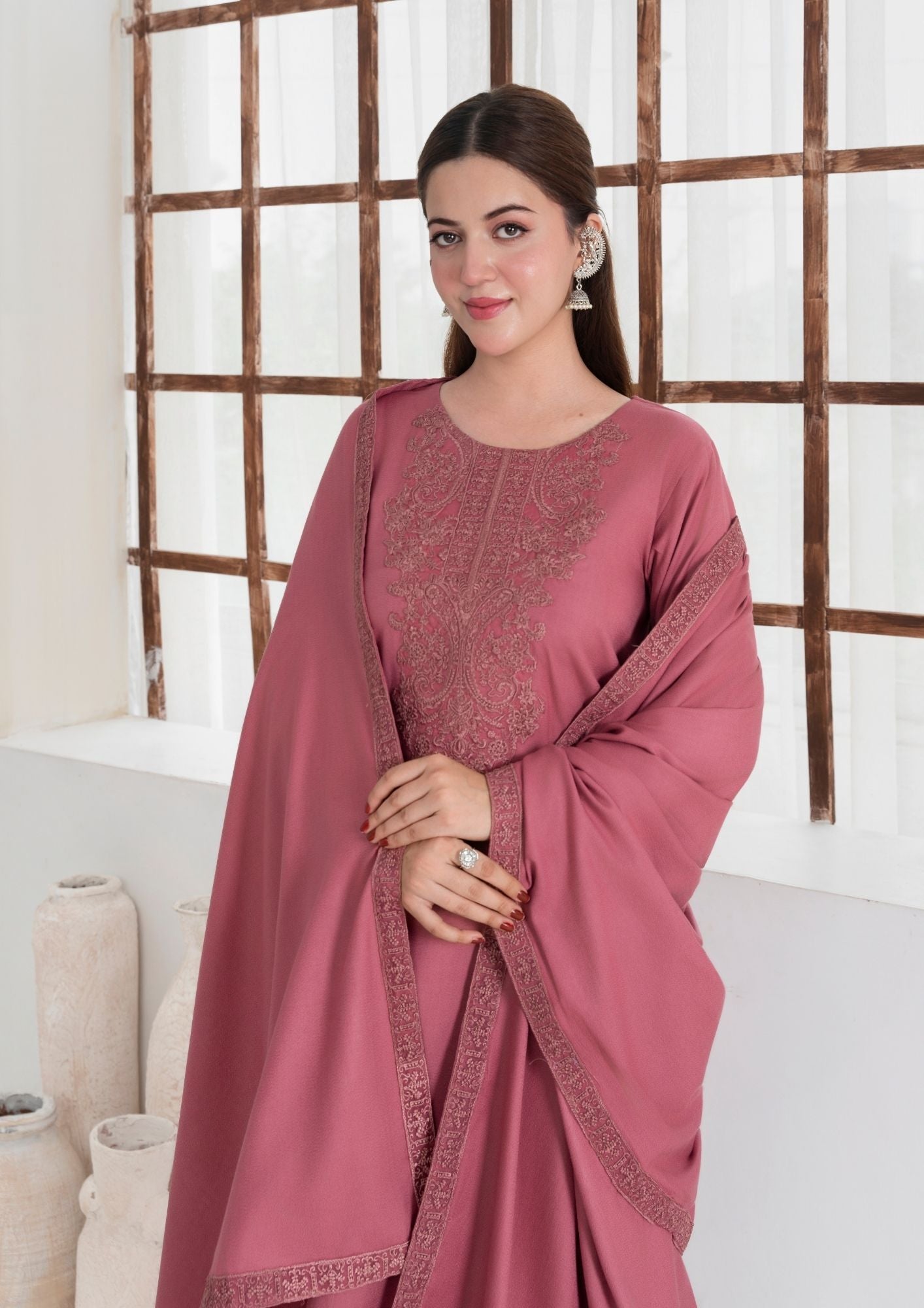 dhanak Kurta Set in Tea rose pink