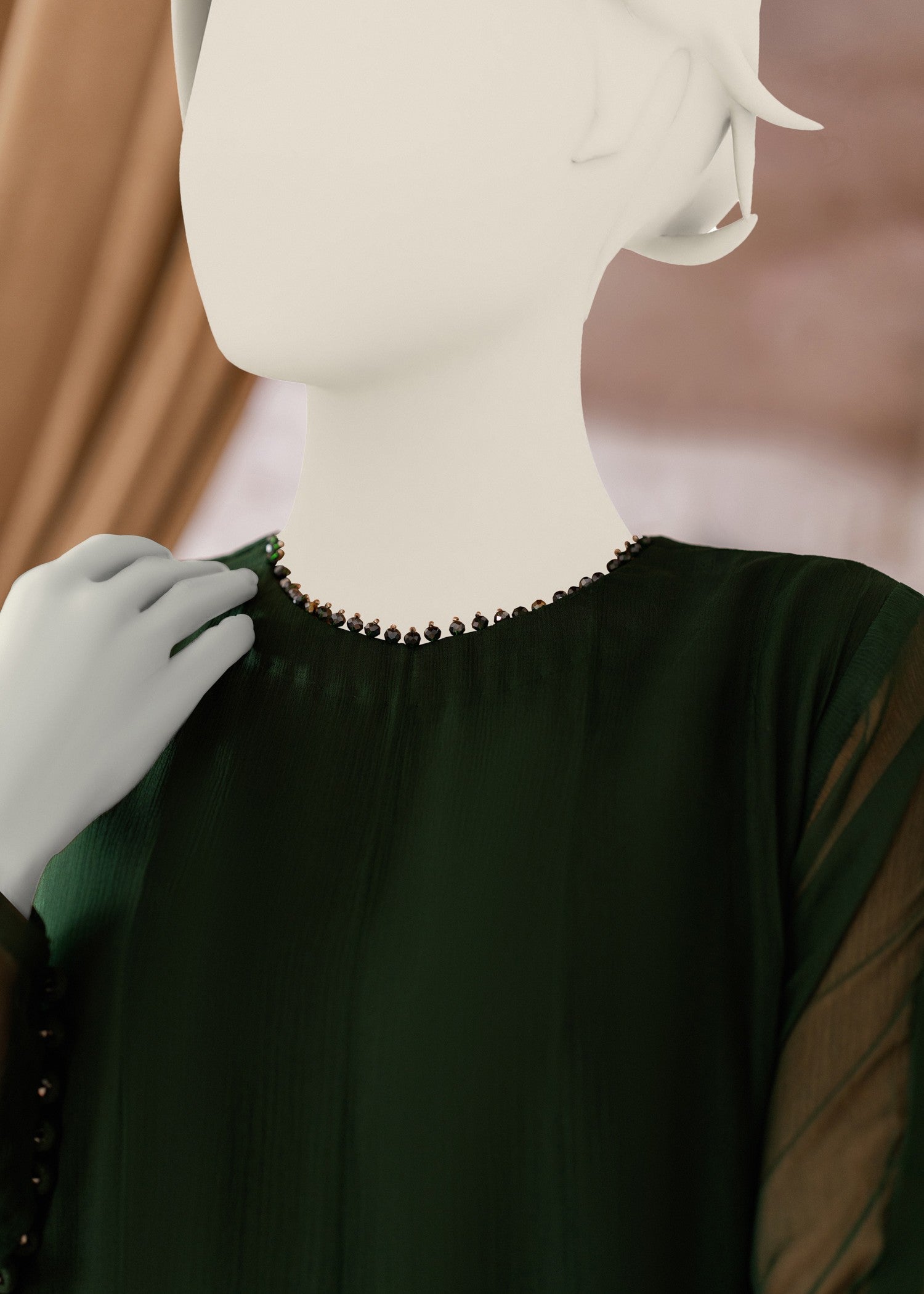 polyester chiffon Pishwas in Bottle green