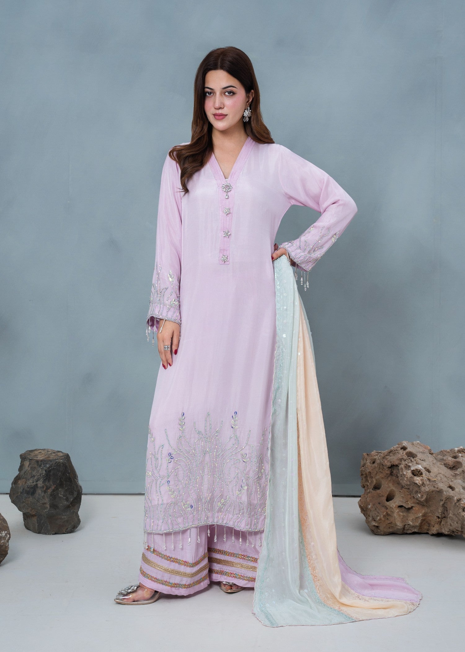 medium silk Kurta Set in Lavender pink