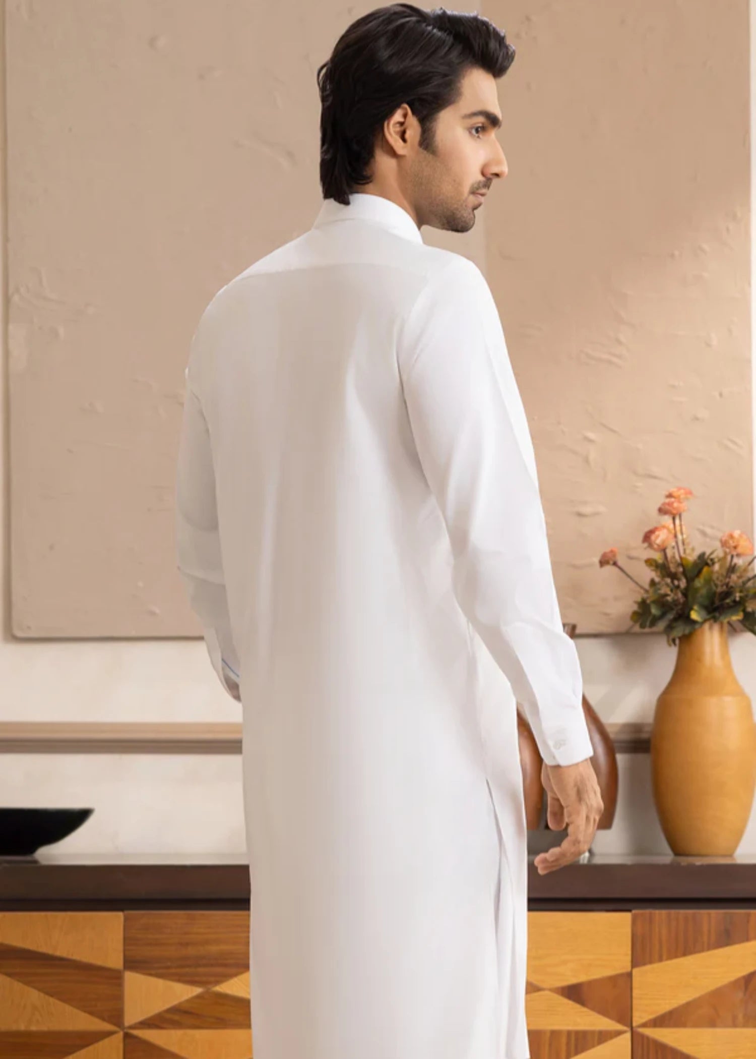 blended satin Shalwar Kameez in White