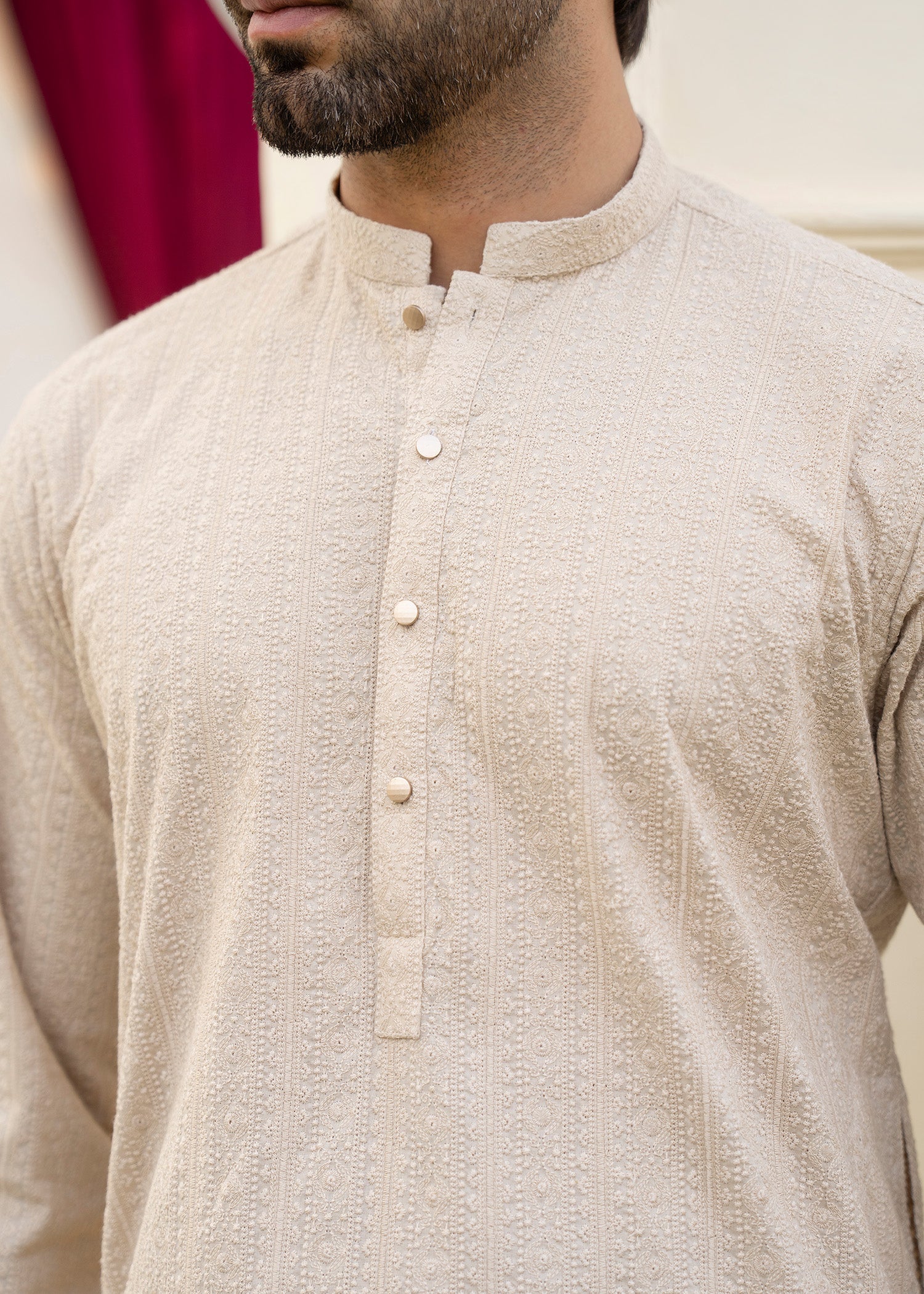 cotton Kurta Set in Beige by Buraq