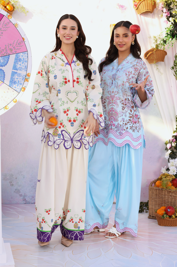 swiss lawn Kurta Set in Sky blue