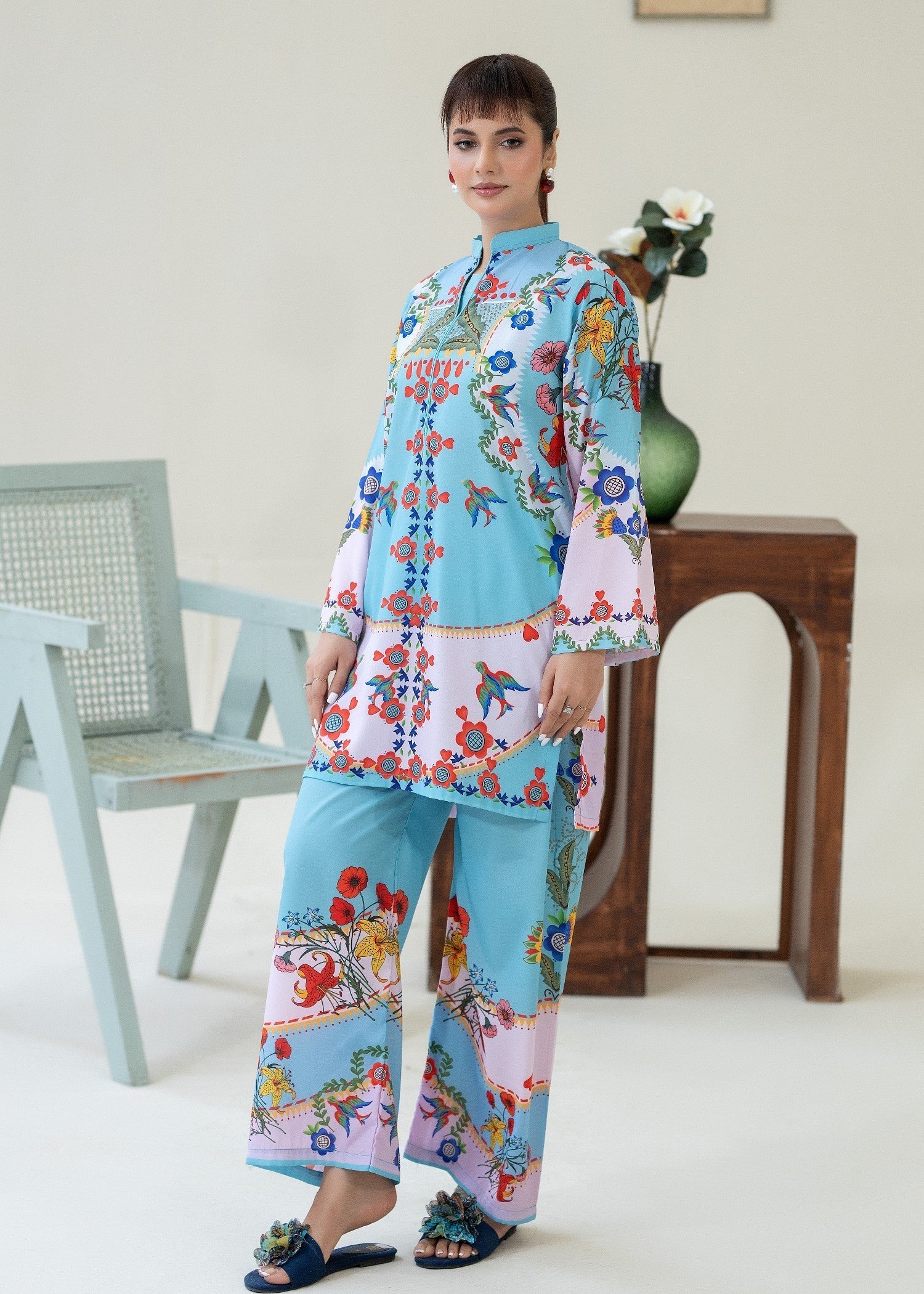 crepe Co Ord Sets in Sky blue