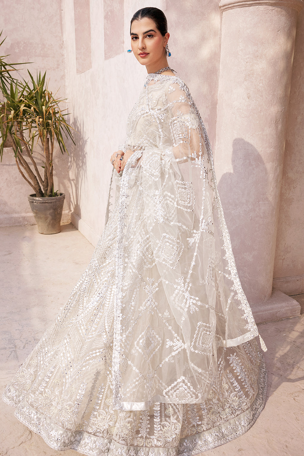 net Lehenga in Ivory