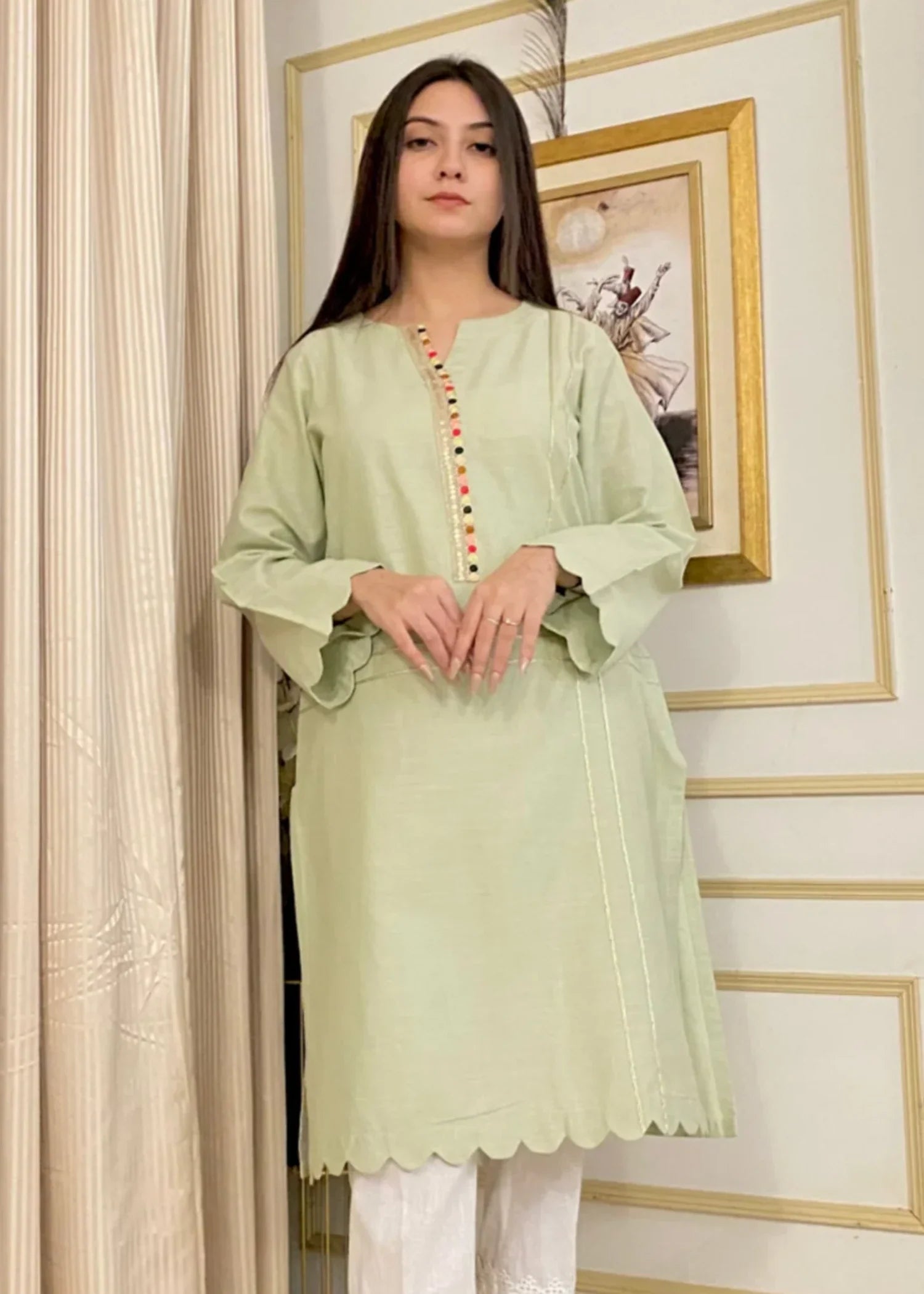 cotton Kurti in Tea green