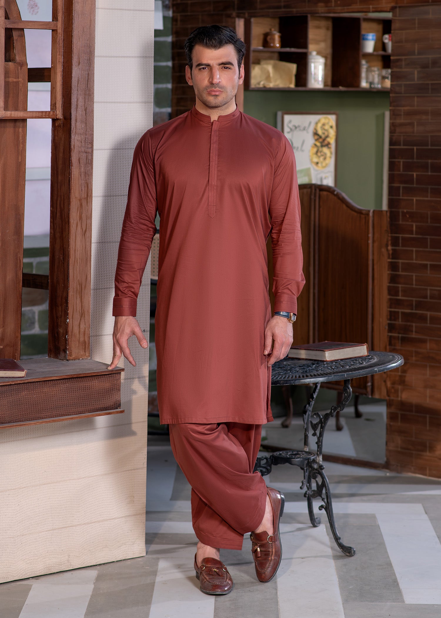 cotton Shalwar Kameez in Rust orange
