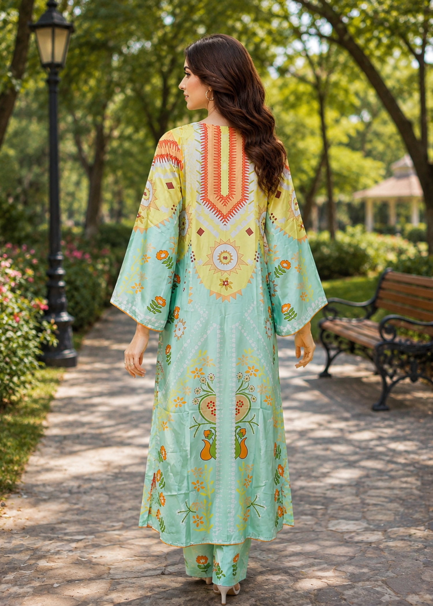 silk charmeuse Kaftan in Moss green