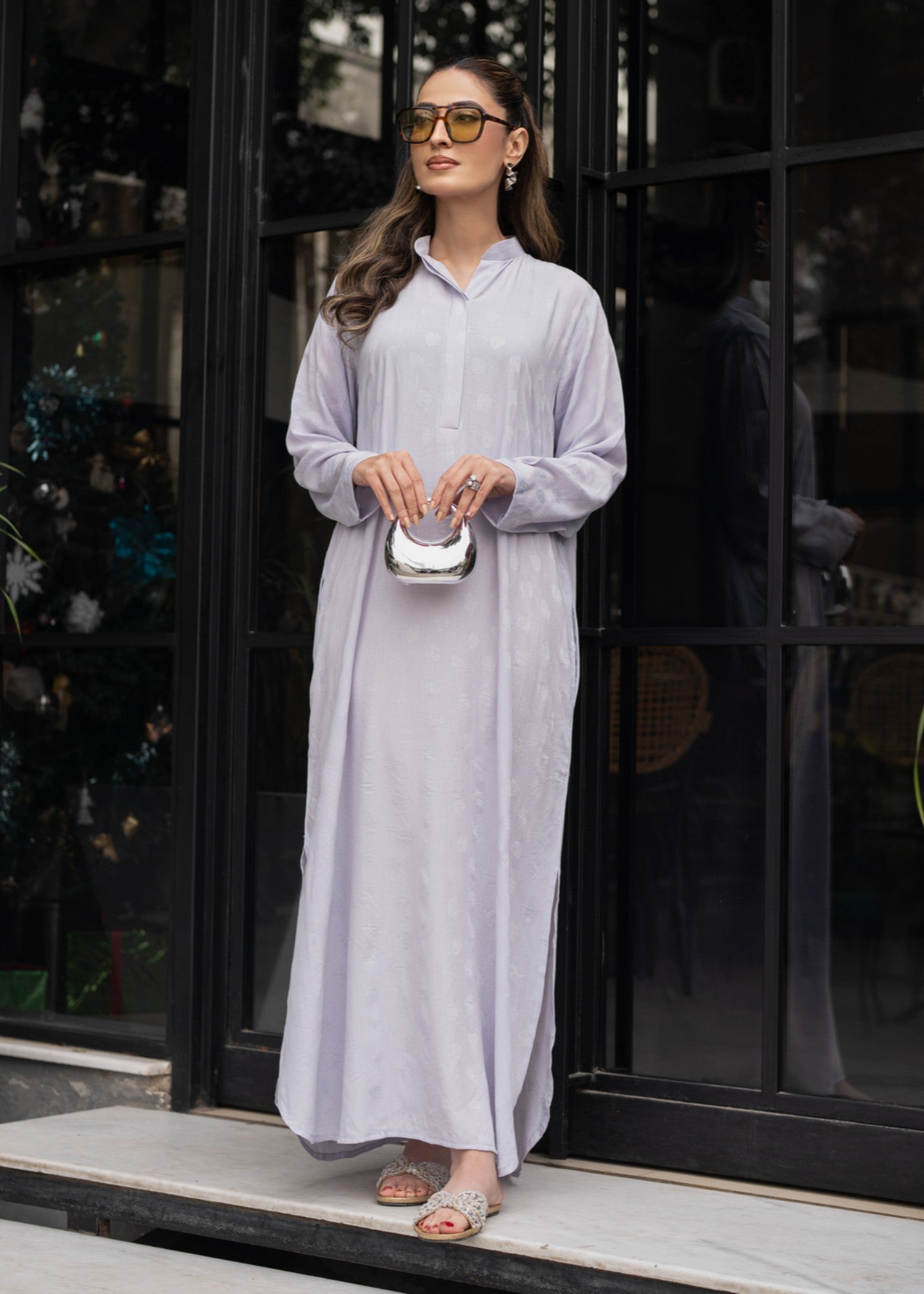 linen jacquard Kurti in Lavender