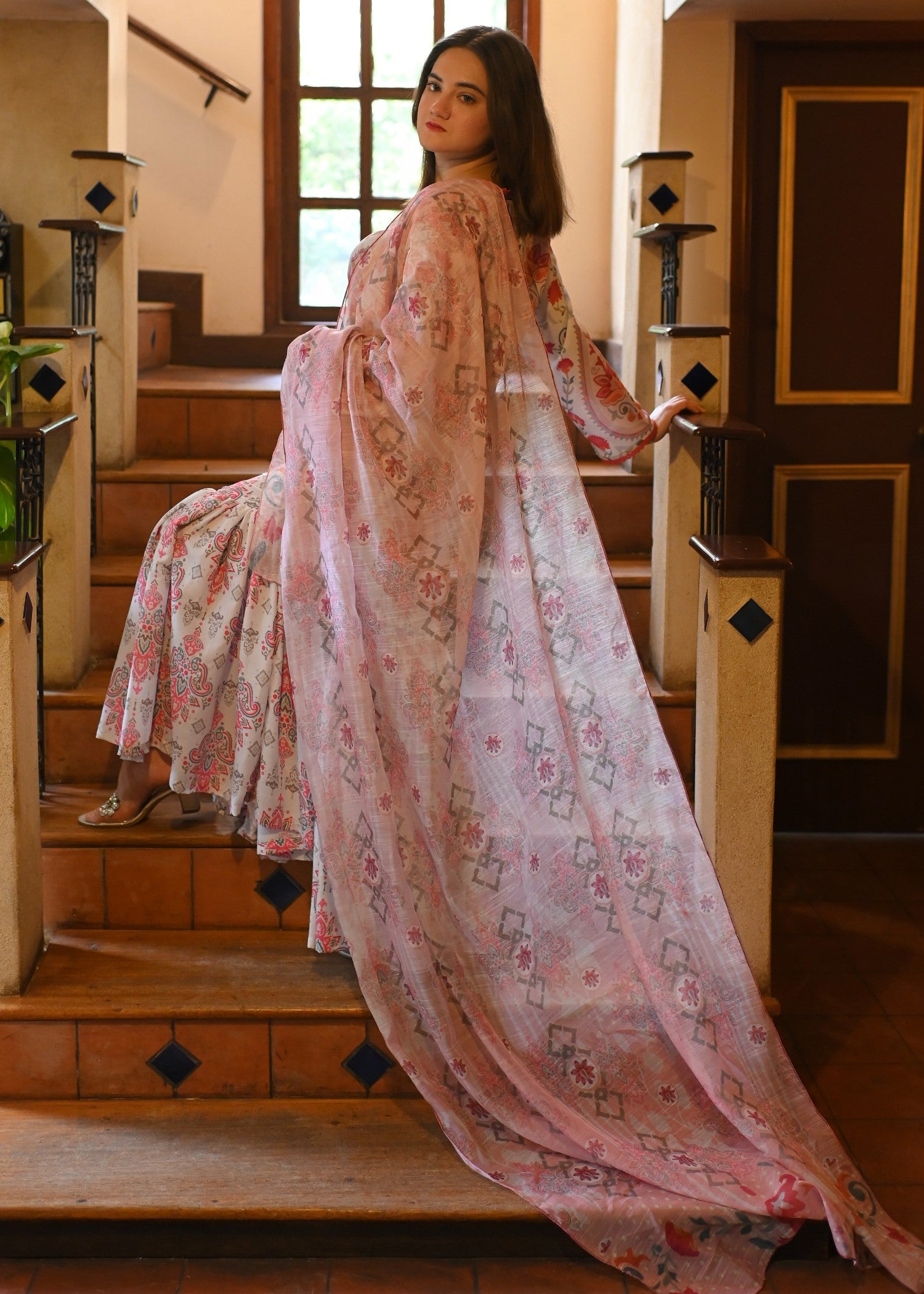 swiss lawn Gharara in Porcelain