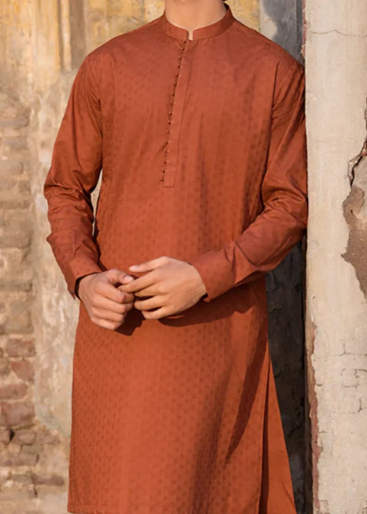 cotton jacquard Kurta in Rust orange