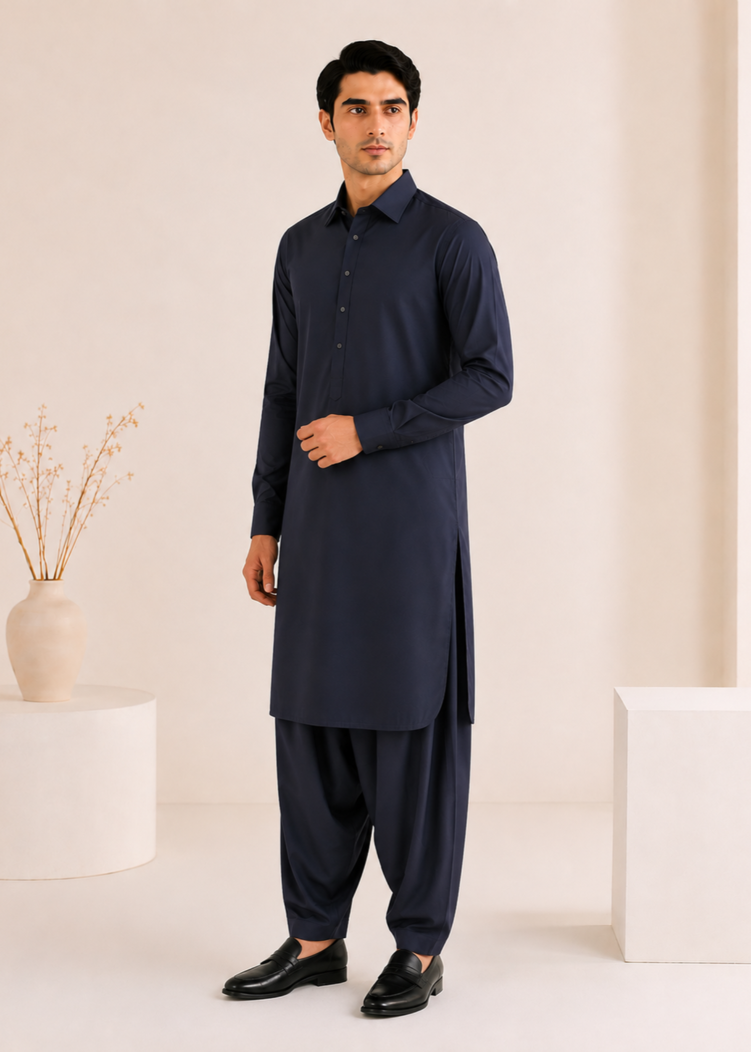 wash & wear Shalwar Kameez in Navy blue by Muraqsh