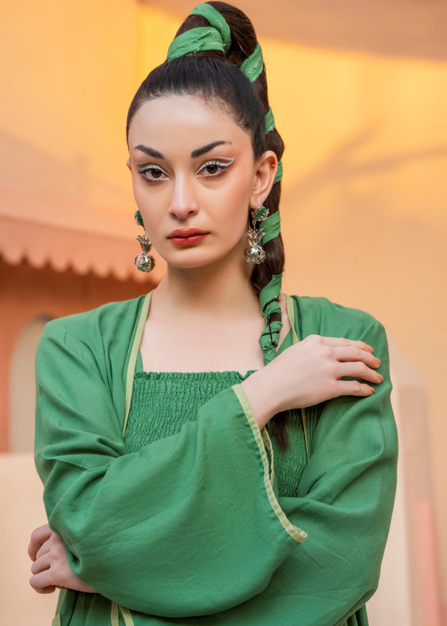 lawn cotton Gown in Green