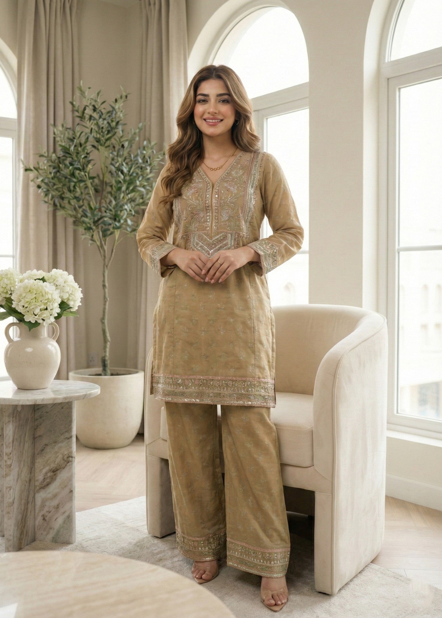 lawn Kurta Set in Sage green