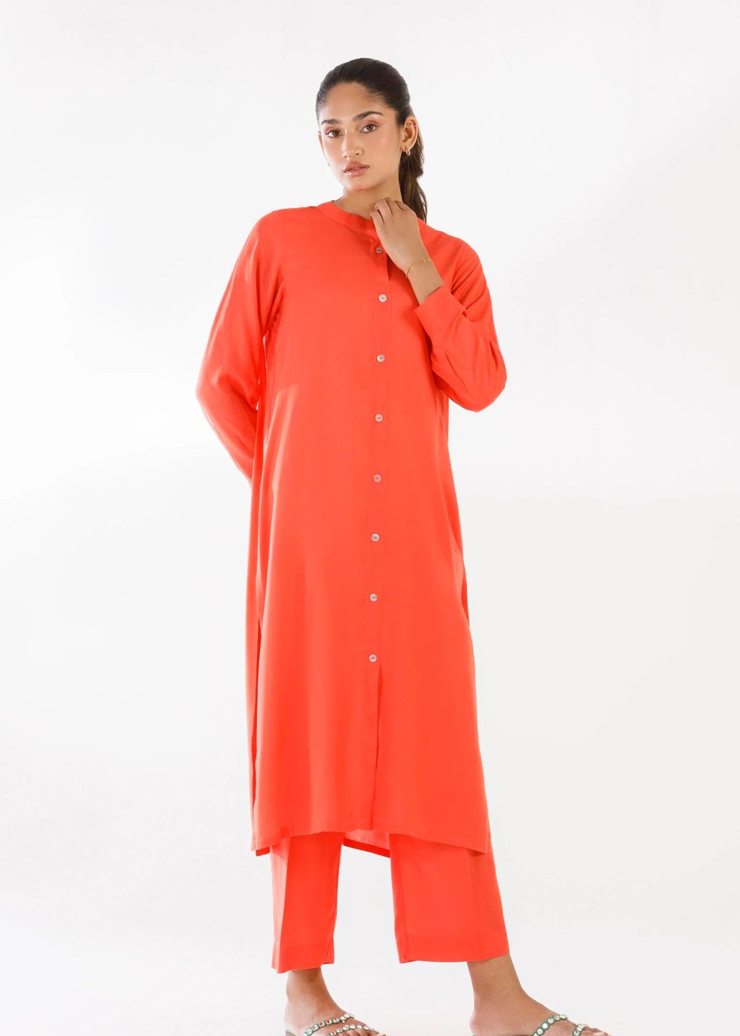 linen Co Ord Sets in Pumpkin orange