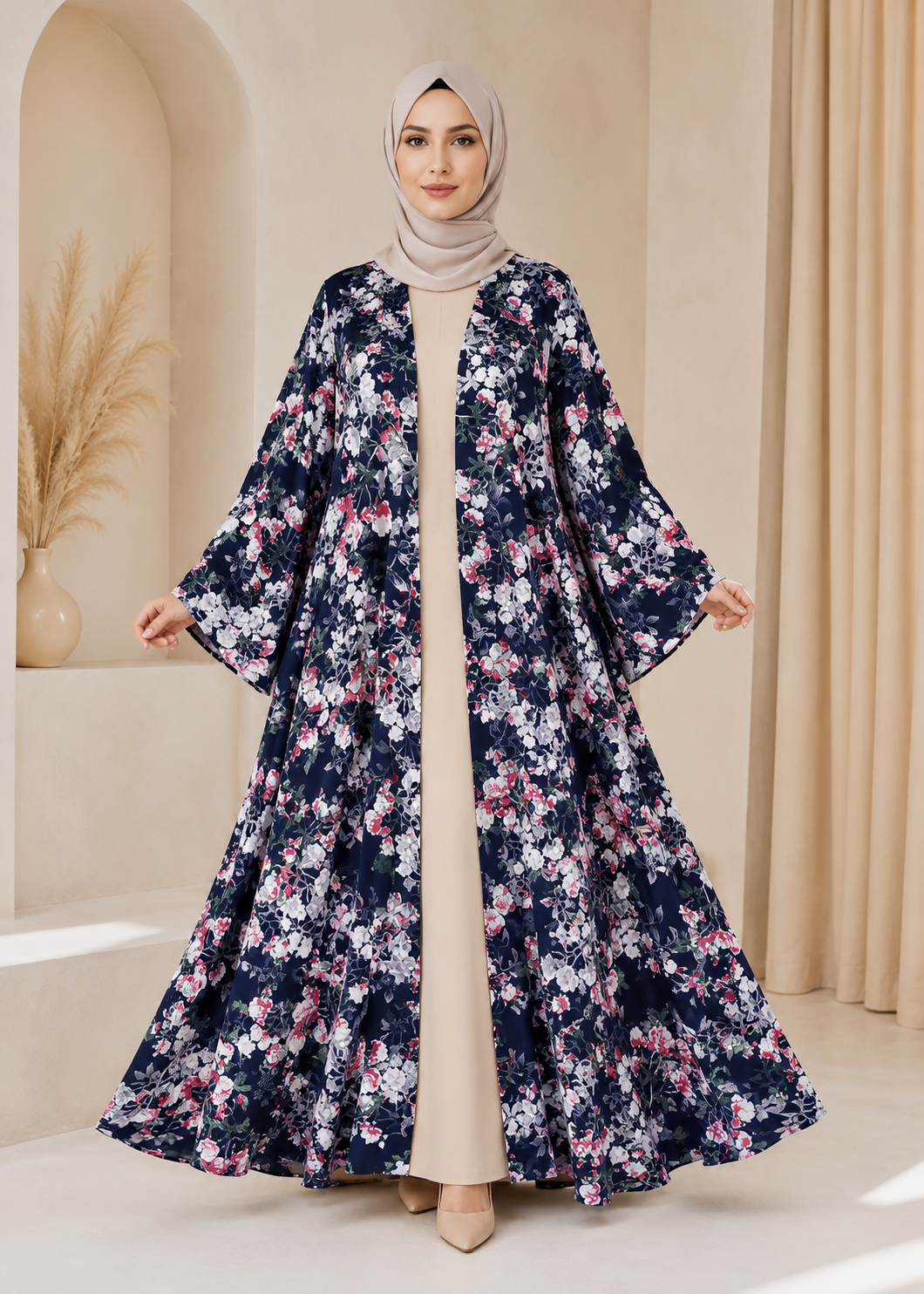 crepe polyester Abaya in Black