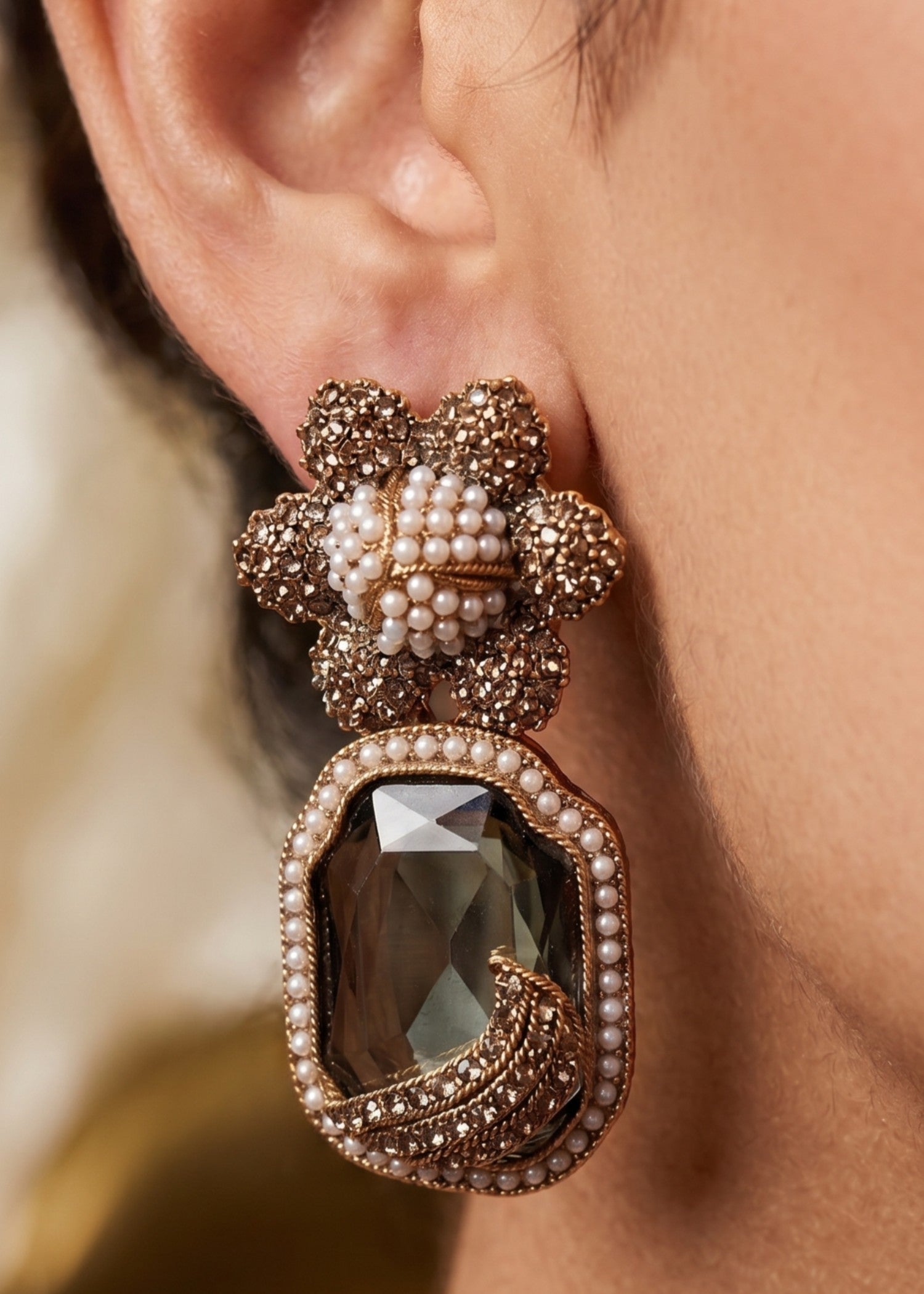Earrings in Grey, pearl white Color by - Trendy Women Earrings HJK9946