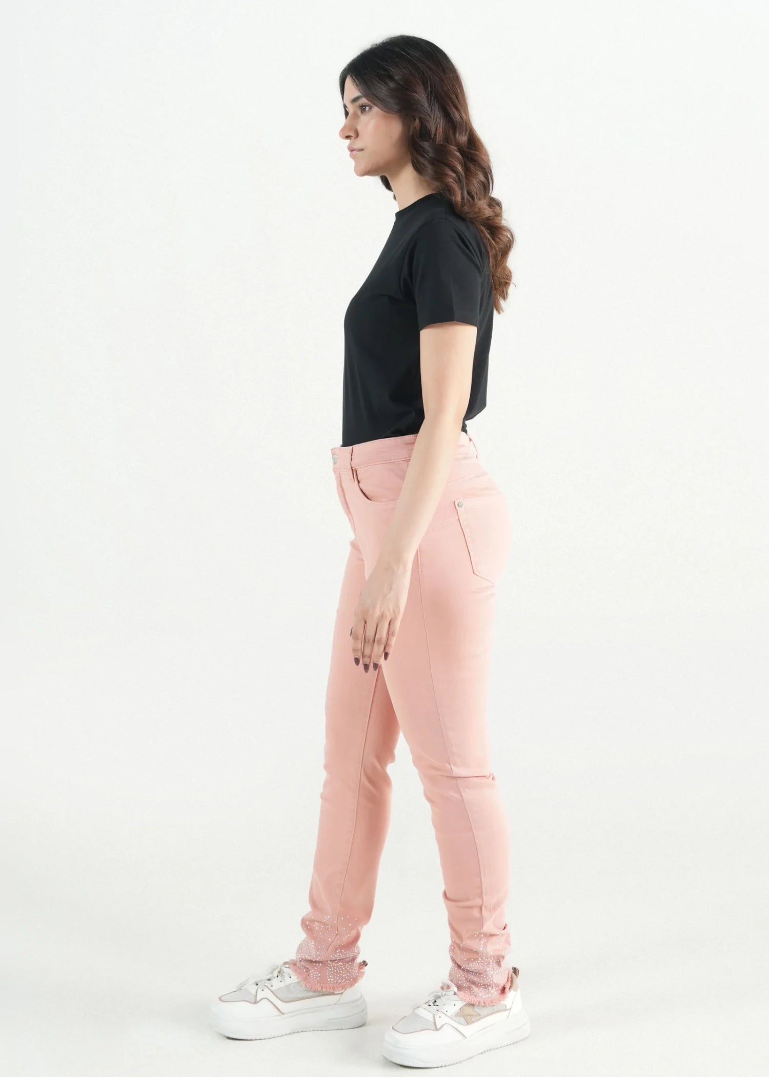 stretch denim Pants in Peach pink