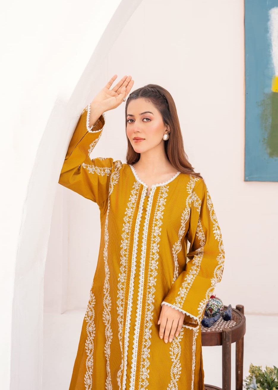 khaddi net Kurta Set in Gold