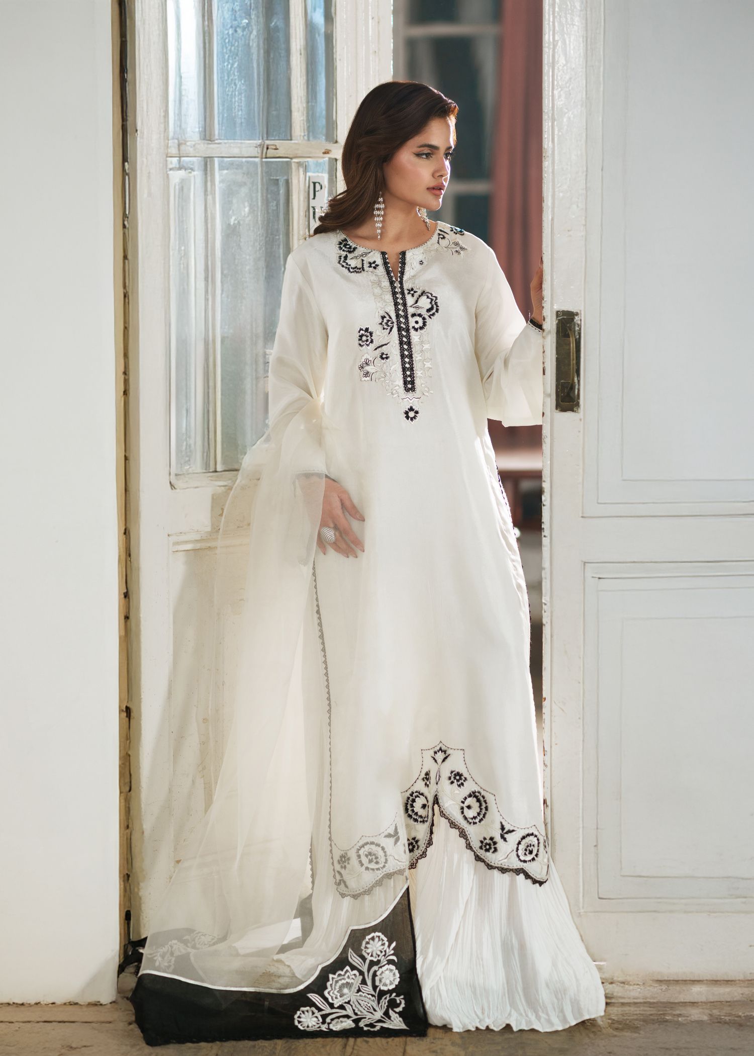 silk tissue Sharara in Snow