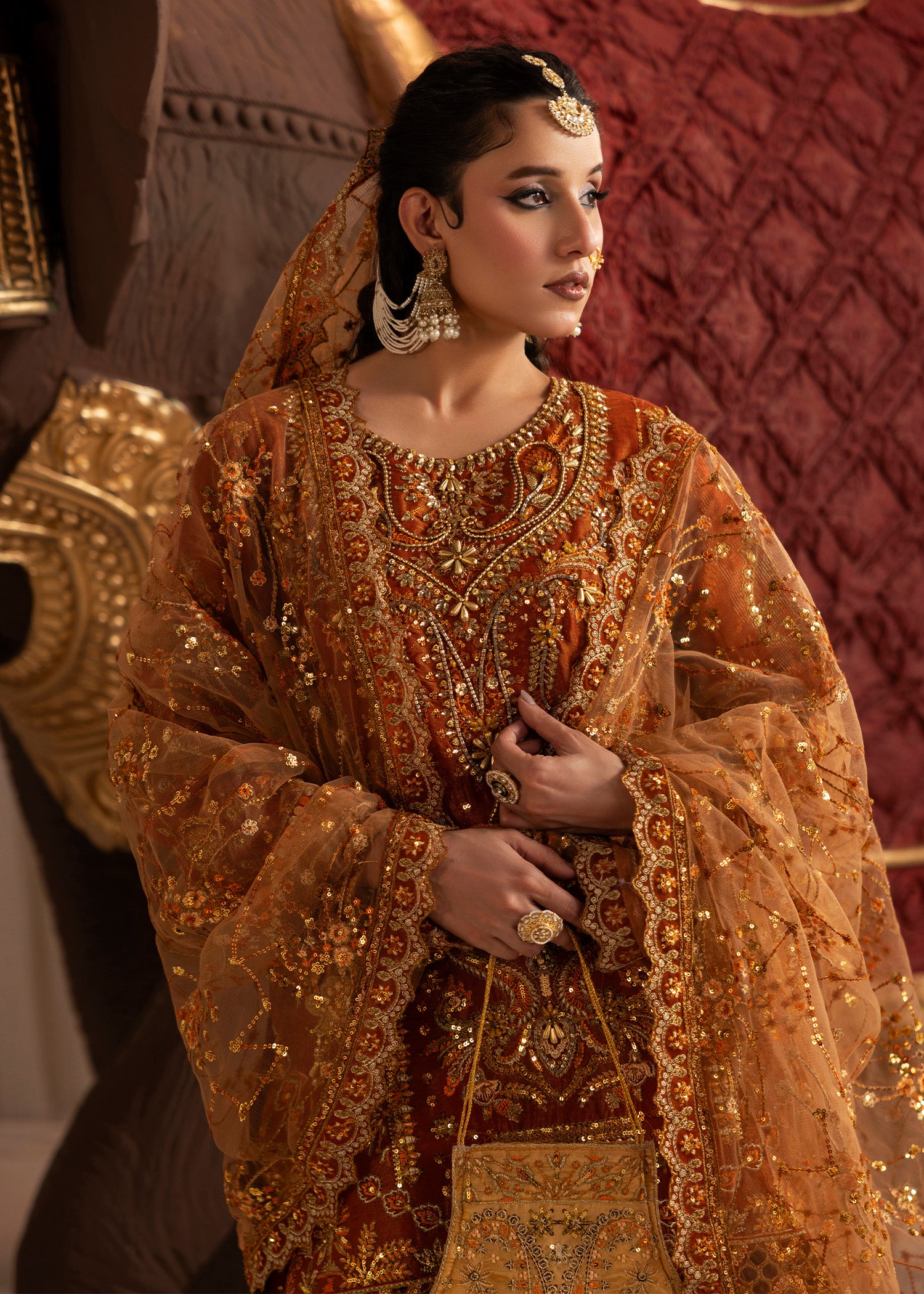 masuri Lehenga in Burnt orange
