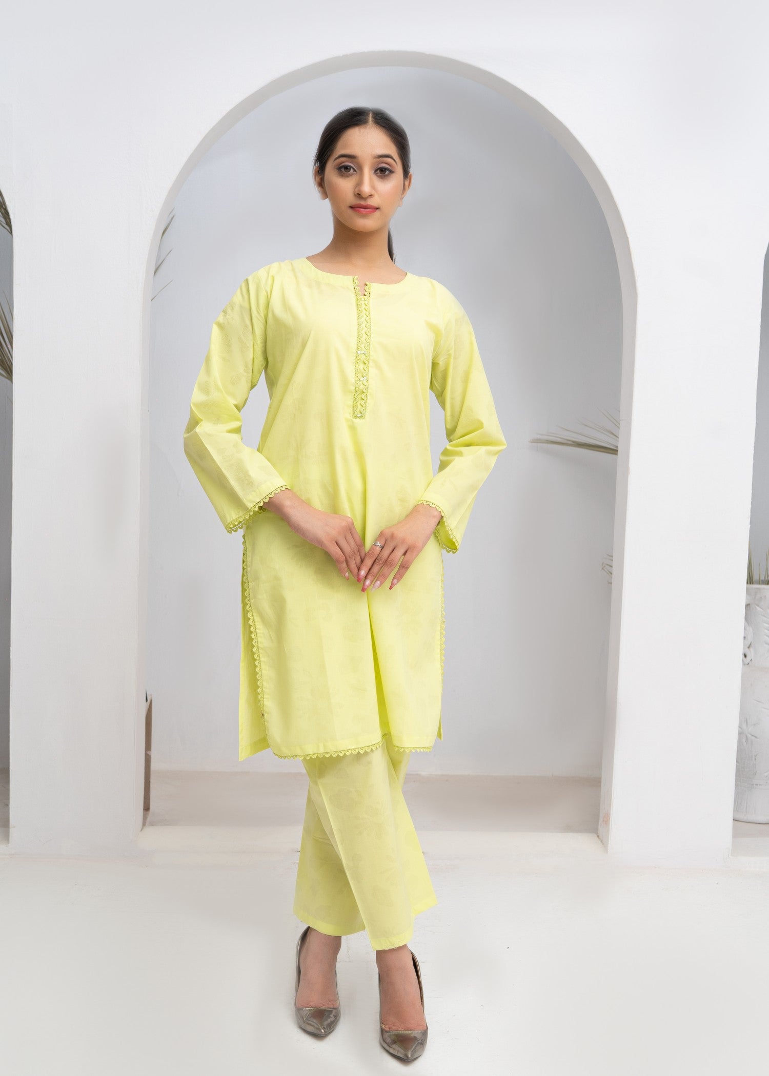 cotton Kurta Set in Chartreuse