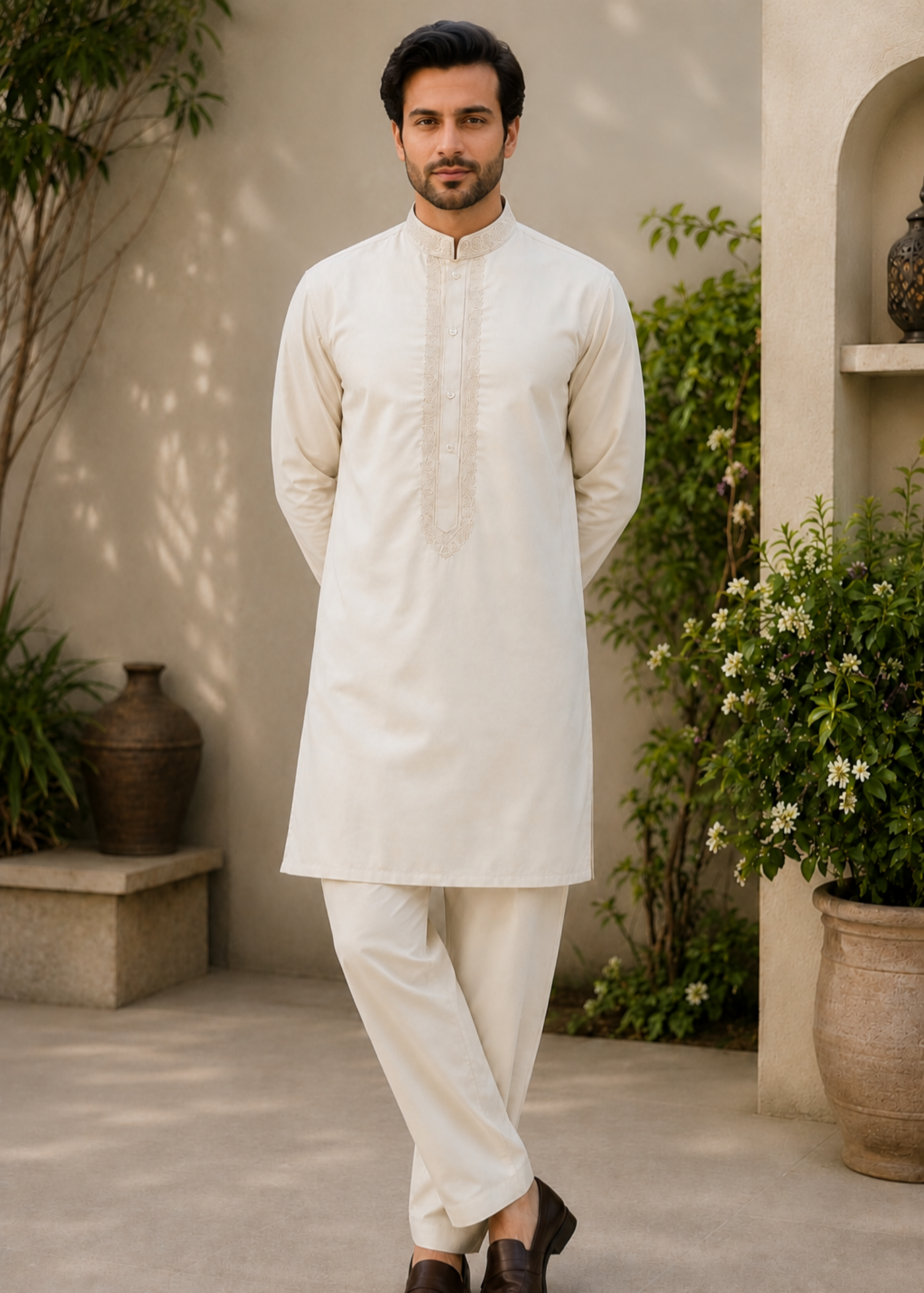 wash & wear Kurta Set in Off-white by Dulha Fashion House