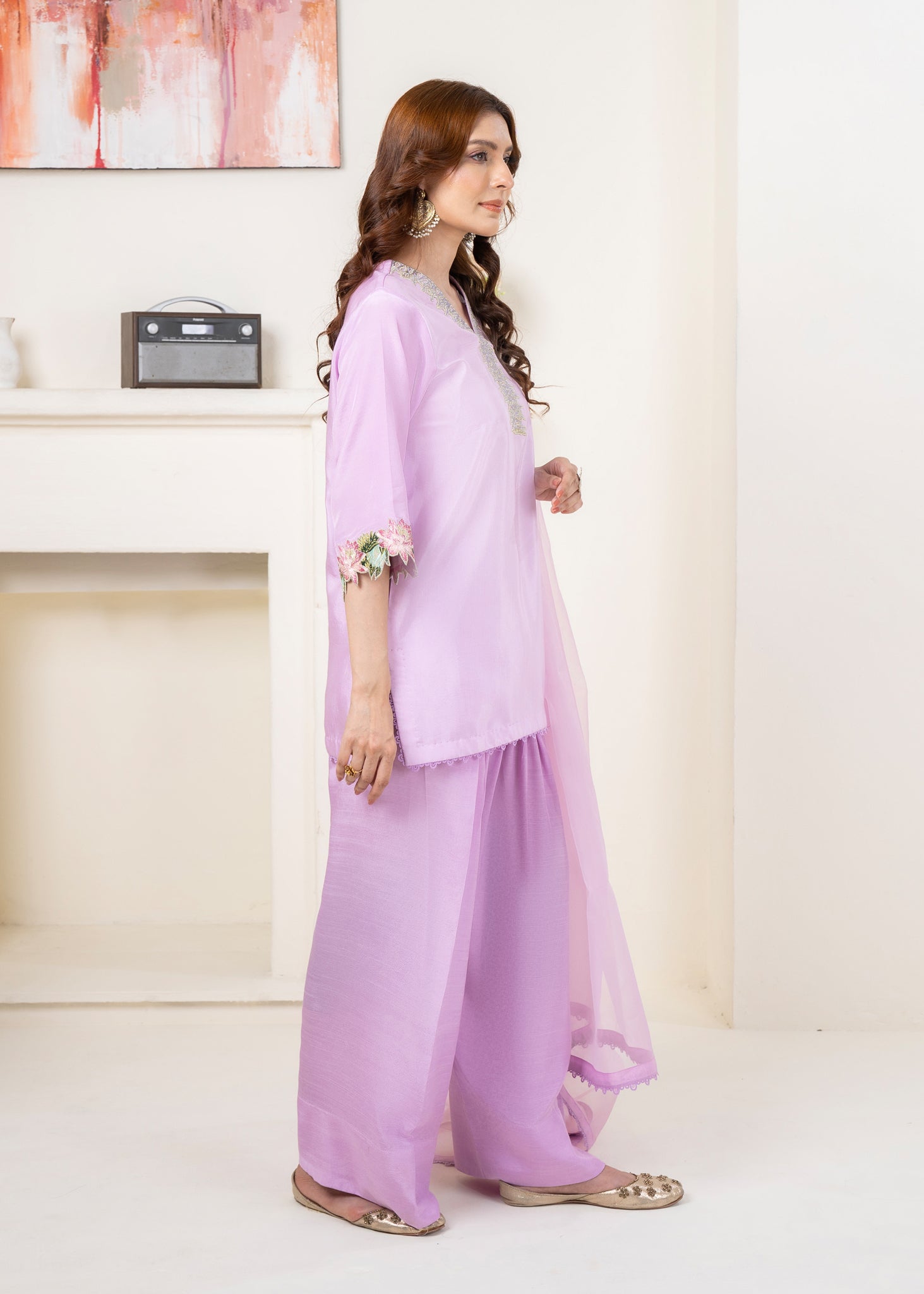 thai silk Kurta Set in Lilac