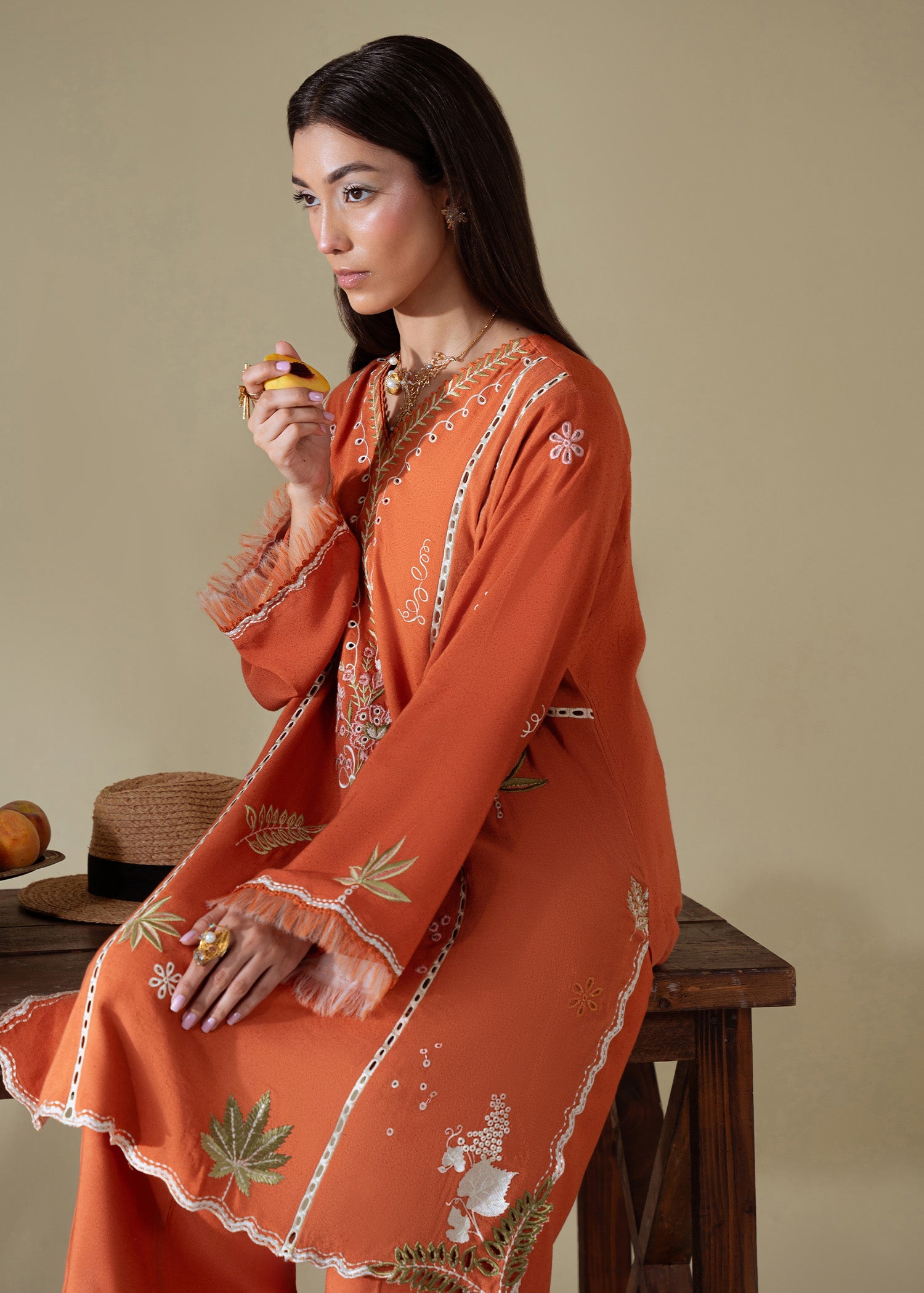 karandi Kurta Set in Burnt orange