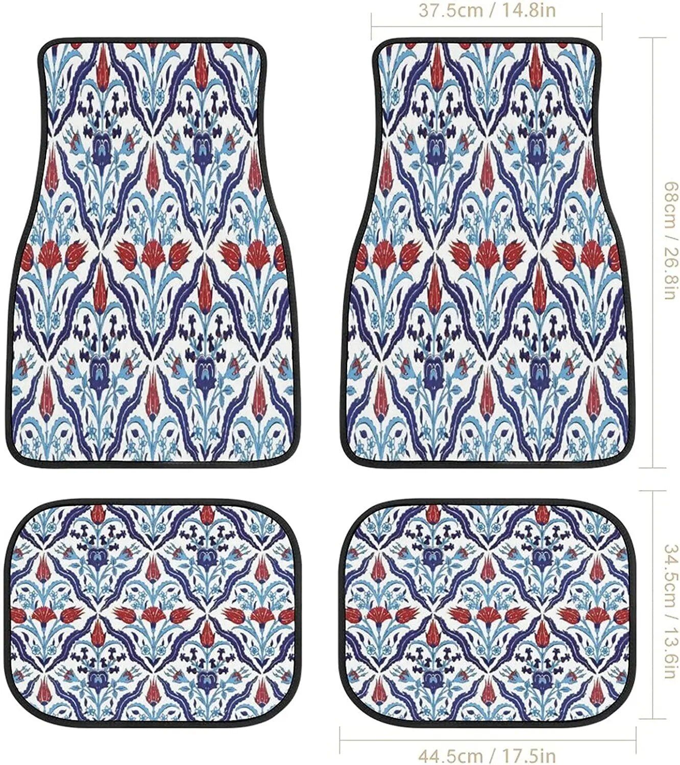 Vintage Persian-Turkish Patterned Car Floor Mats (4-Piece Set)