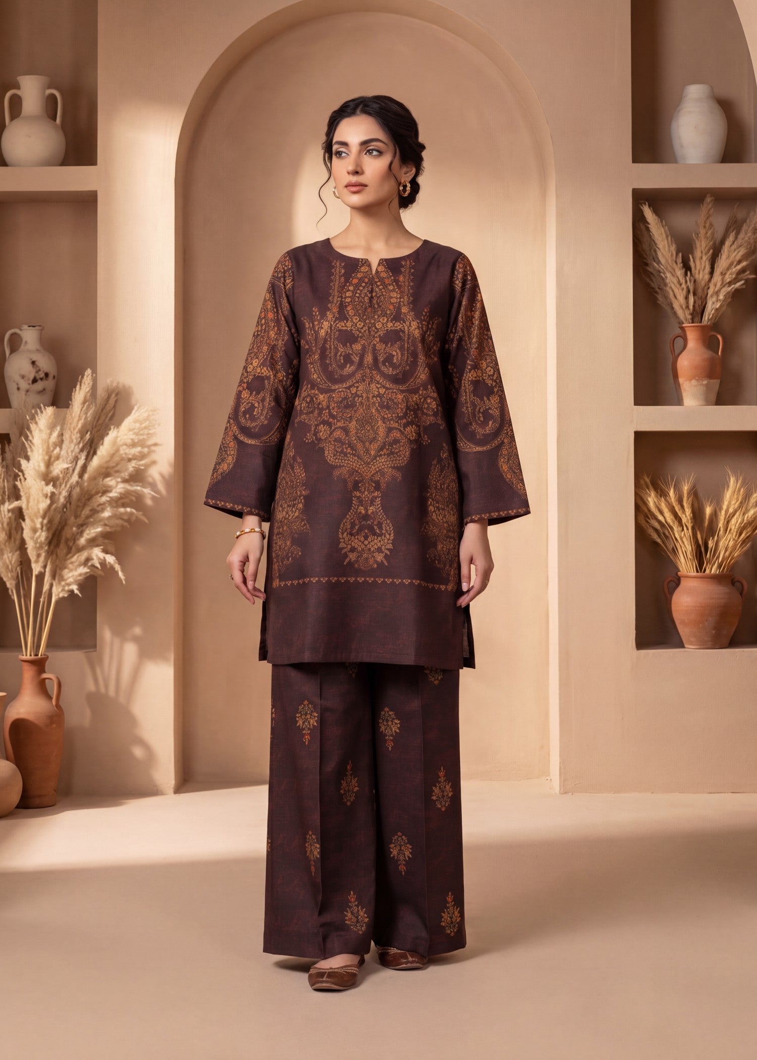 cotton viscose Kurta Set in Brown
