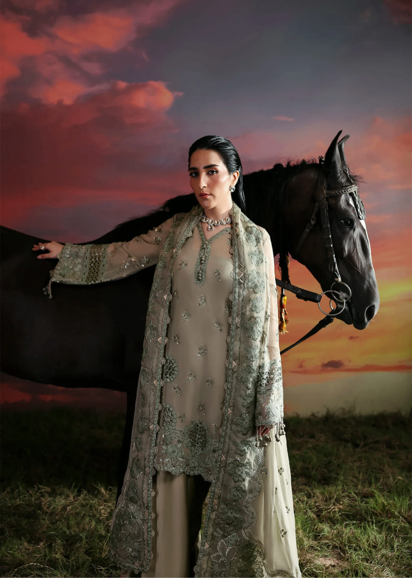 chiffon Sharara in Moss green