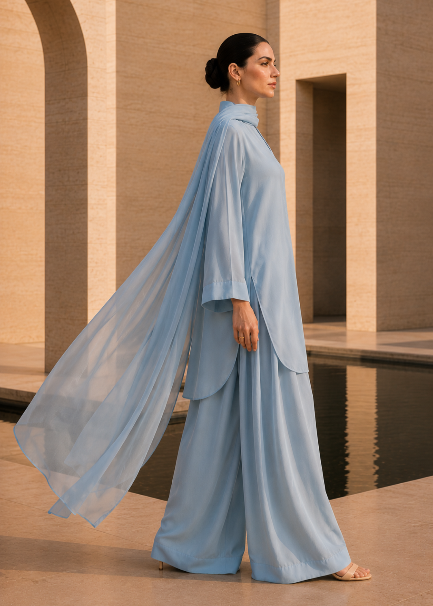 pure cotton Kurta Set in Cloud blue