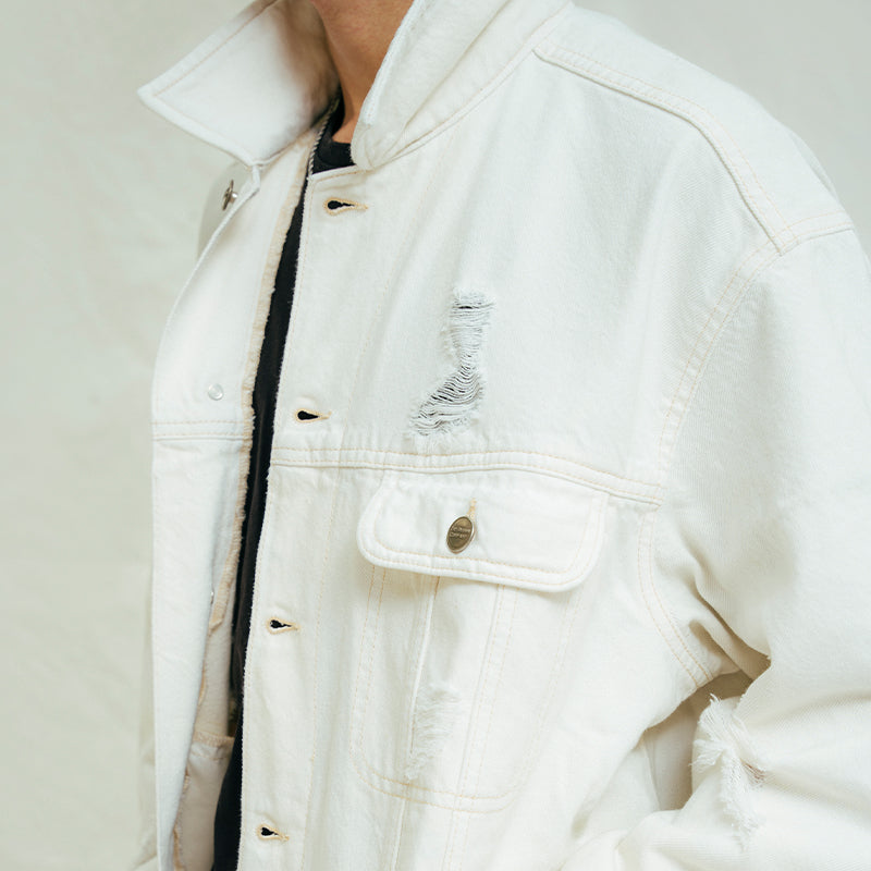 stretch denim Jacket in Off-white