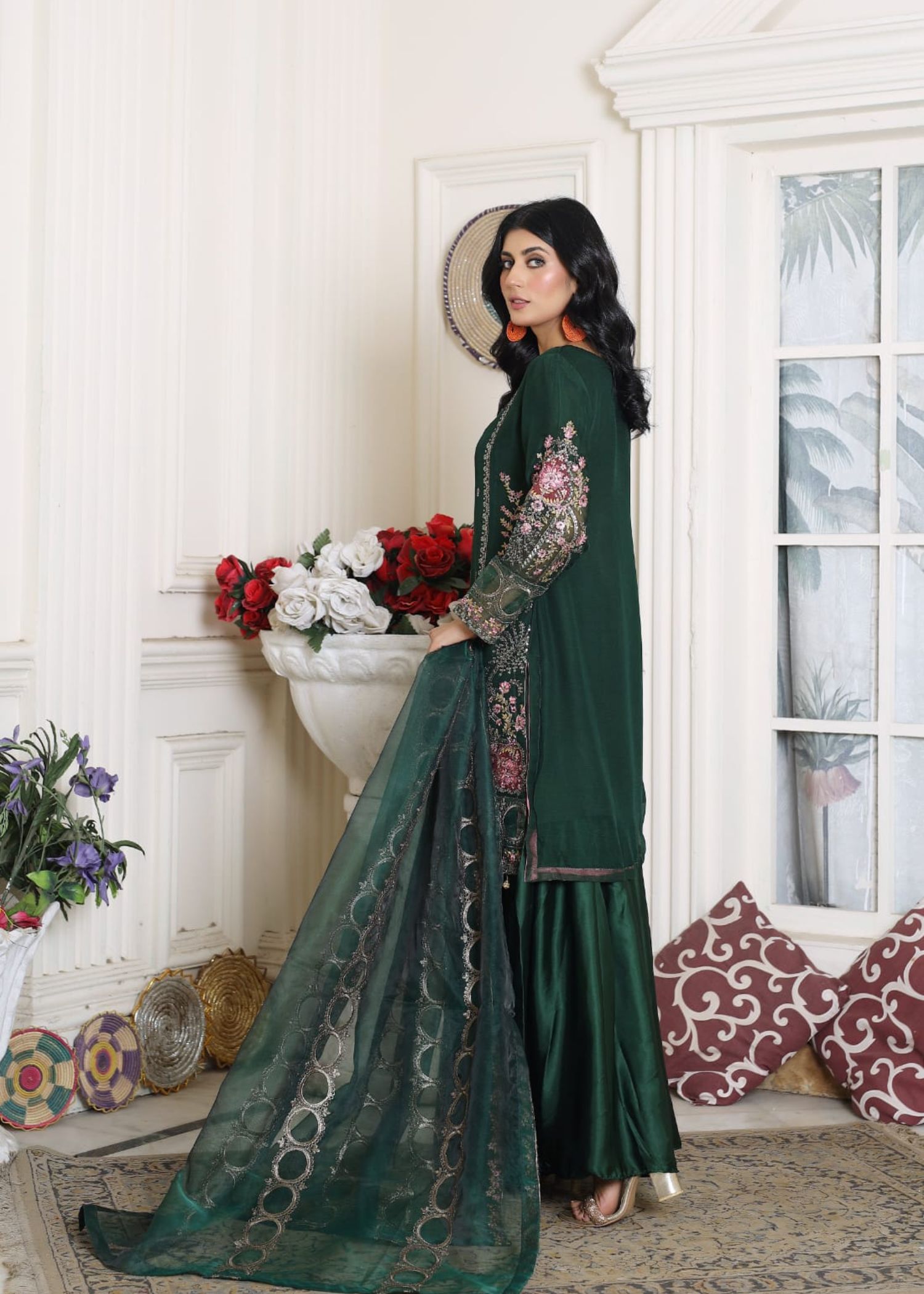 chiffon Gharara in Green