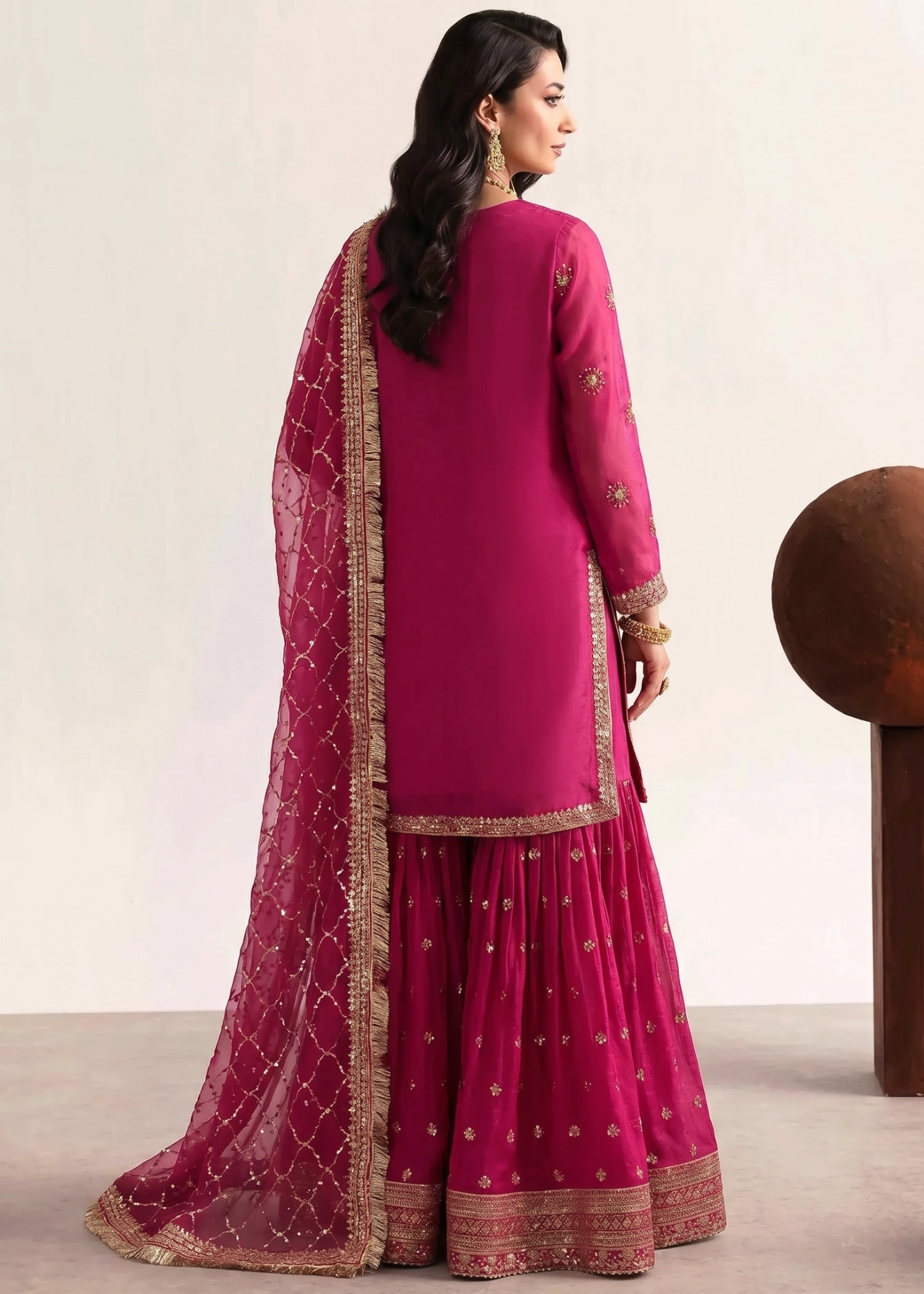 chiffon Gharara in Hot pink