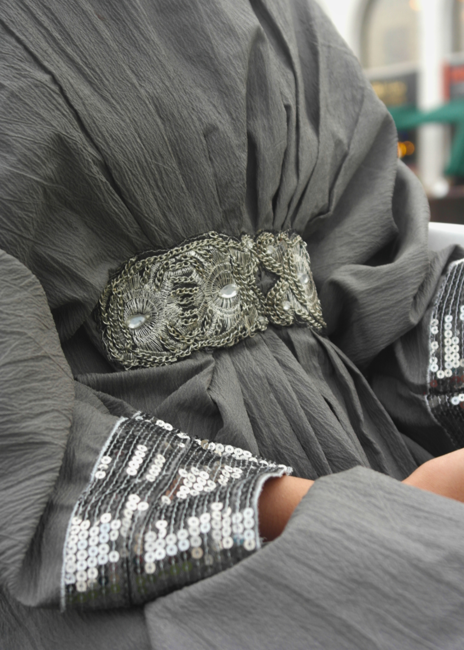 textured grip Kaftan in Steal grey